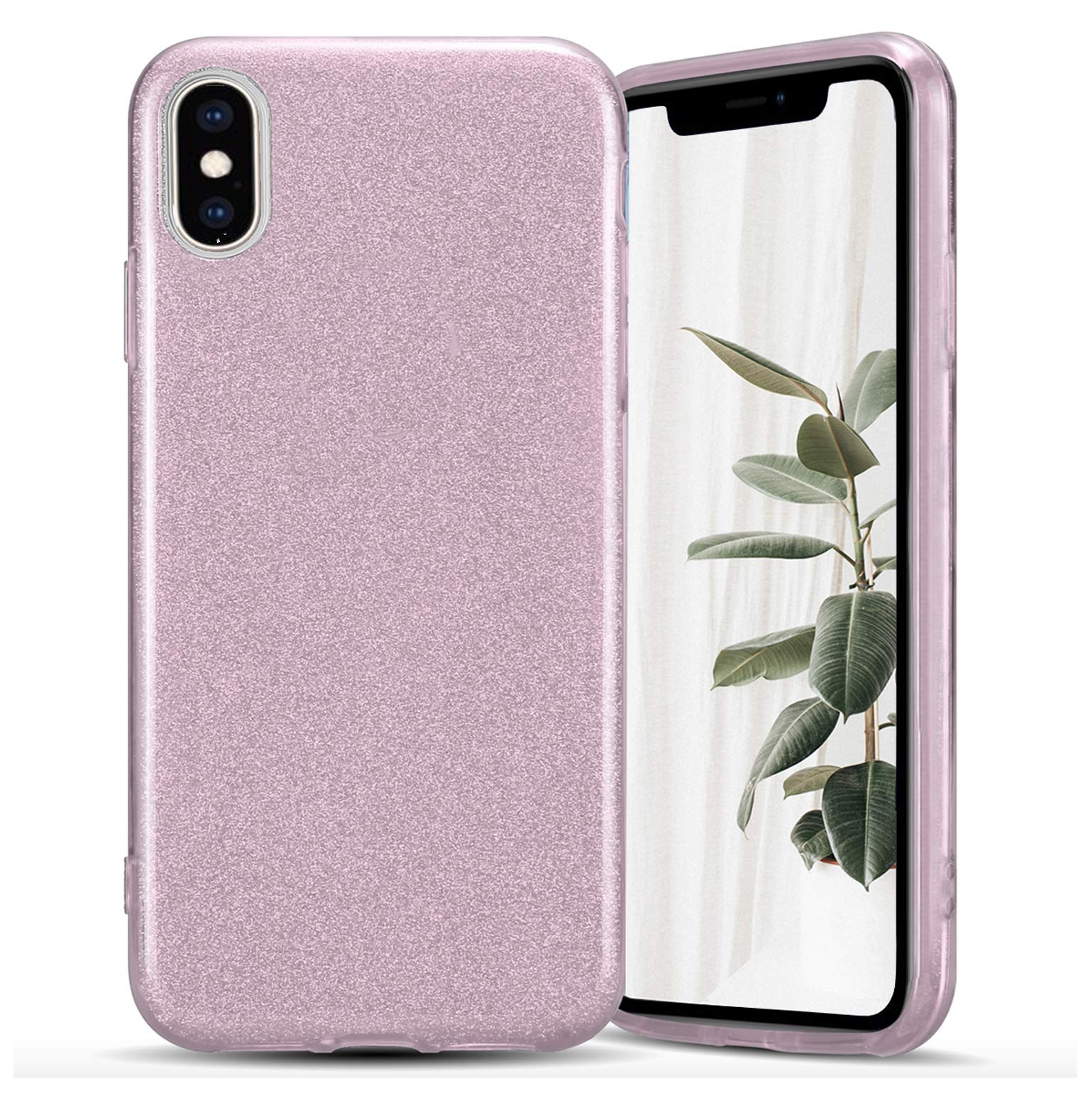 Sparkly Glitter iPhone X/XS Case - TPU + PC Protective Cover with Shiny Finish in Pink Rose | Perfect for Everyday Use, Parties & Gifting