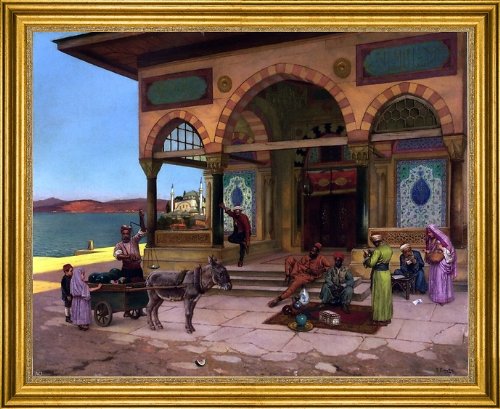 Rudolph Ernst 'Art Oyster Outside the Selim Tabe Constantinople' 16x20 Inch Premium Canvas Wall Art with Gold Frame - Perfect for Living Room, Bedroom & Office Decor