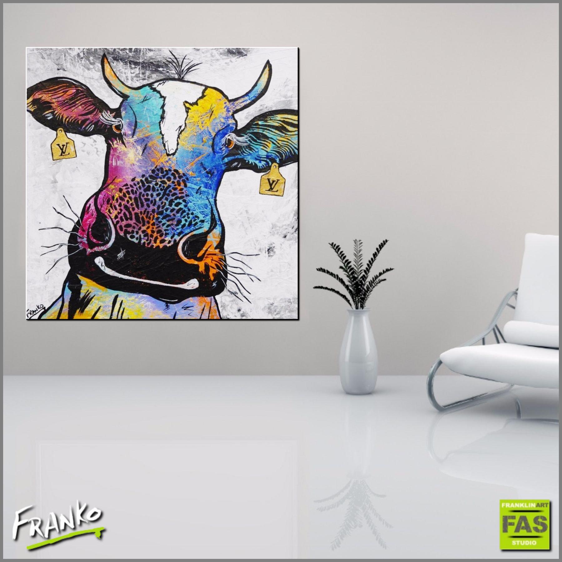 Abstract Realism Farm Cow Painting - Modern Wall Art for Home & Office Decor - Perfect for Living Room, Bedroom, or Farmhouse Style Interiors