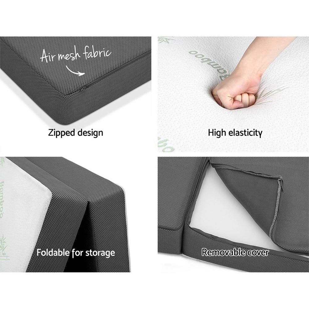 Portable Folding Foam Mattress - Single Size with Bamboo Fabric for Camping, Travel & Guest Bedding | Lightweight & Comfortable Sleep Solution