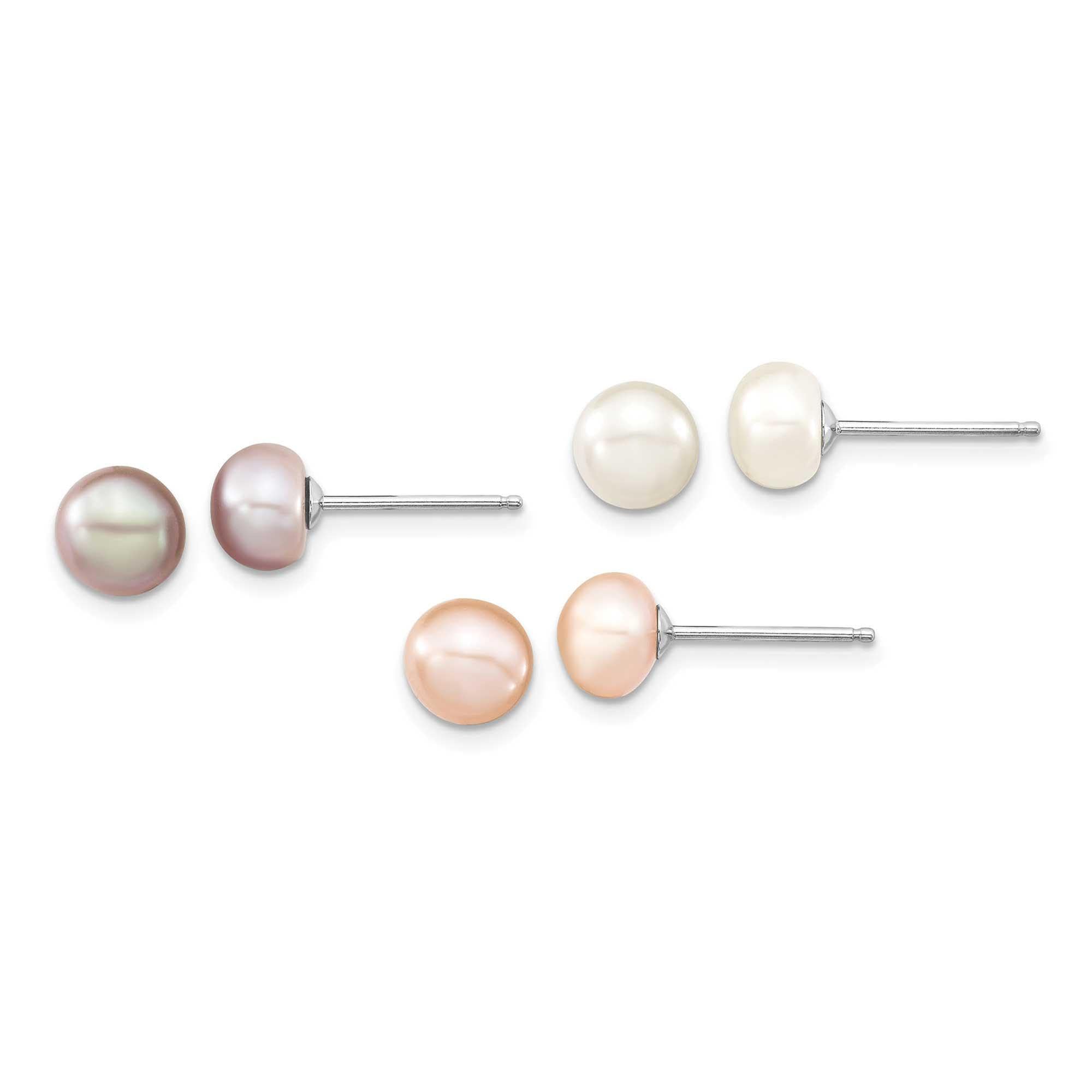 White, Peach & Purple Freshwater Pearl Necklace & Stud Earrings Set | Elegant Jewelry Gift for Women | Perfect for Weddings, Parties & Special Occasions