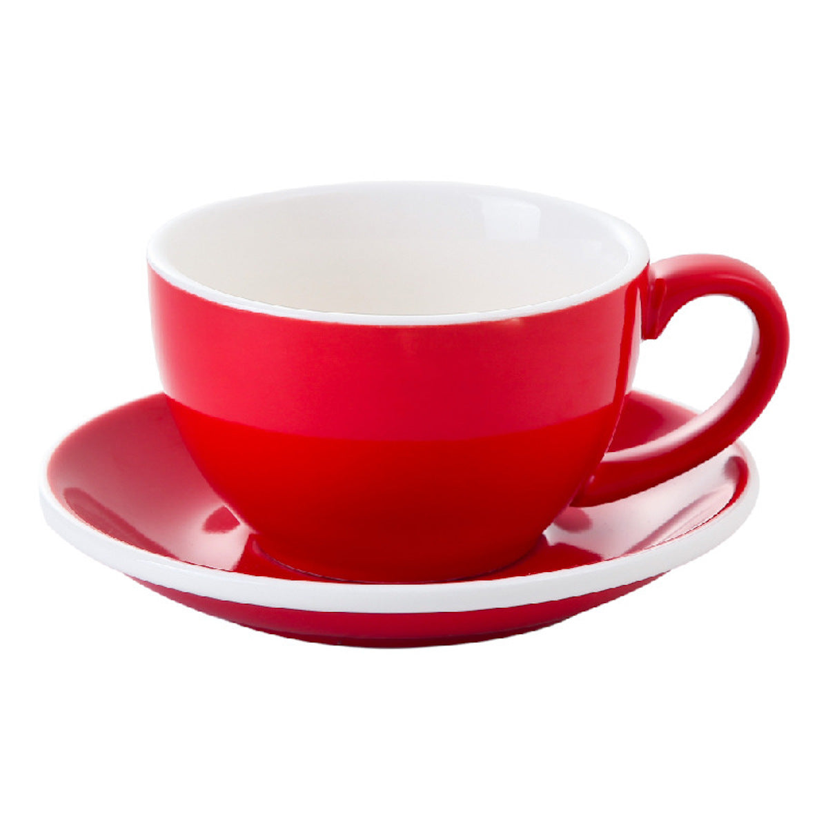 I.XXI Ceramic Latte Mug with Saucer - 350ml Coffee Cup Set for Espresso, Cappuccino & Tea - Durable Red Porcelain Cup for Home, Office & Cafe Use
