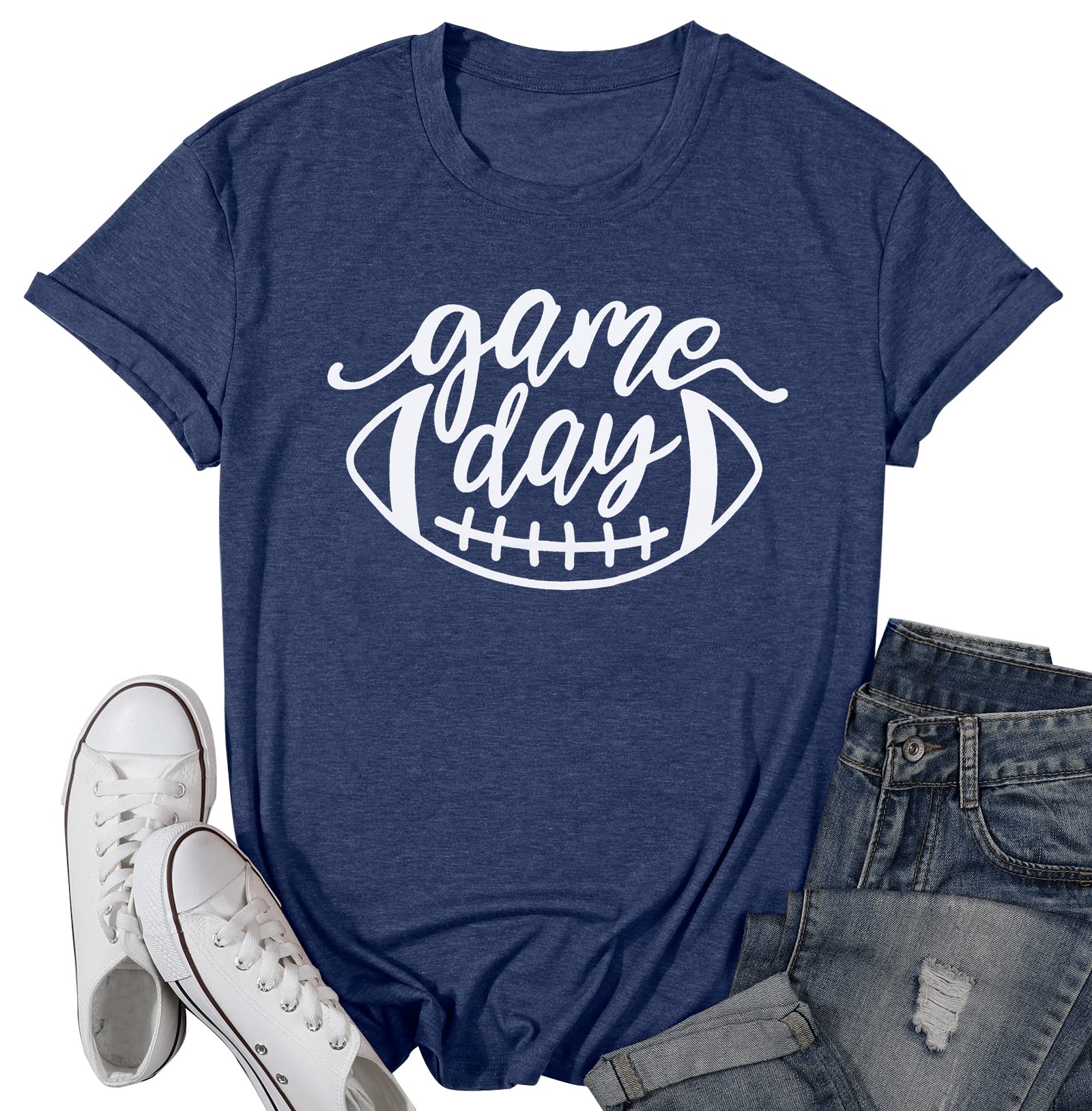Women's Cute Football Graphic Tee - Funny Game Day T-Shirt for Women - Casual Short Sleeve Football Shirt - Perfect for NFL Sundays, Tailgating & Football Parties