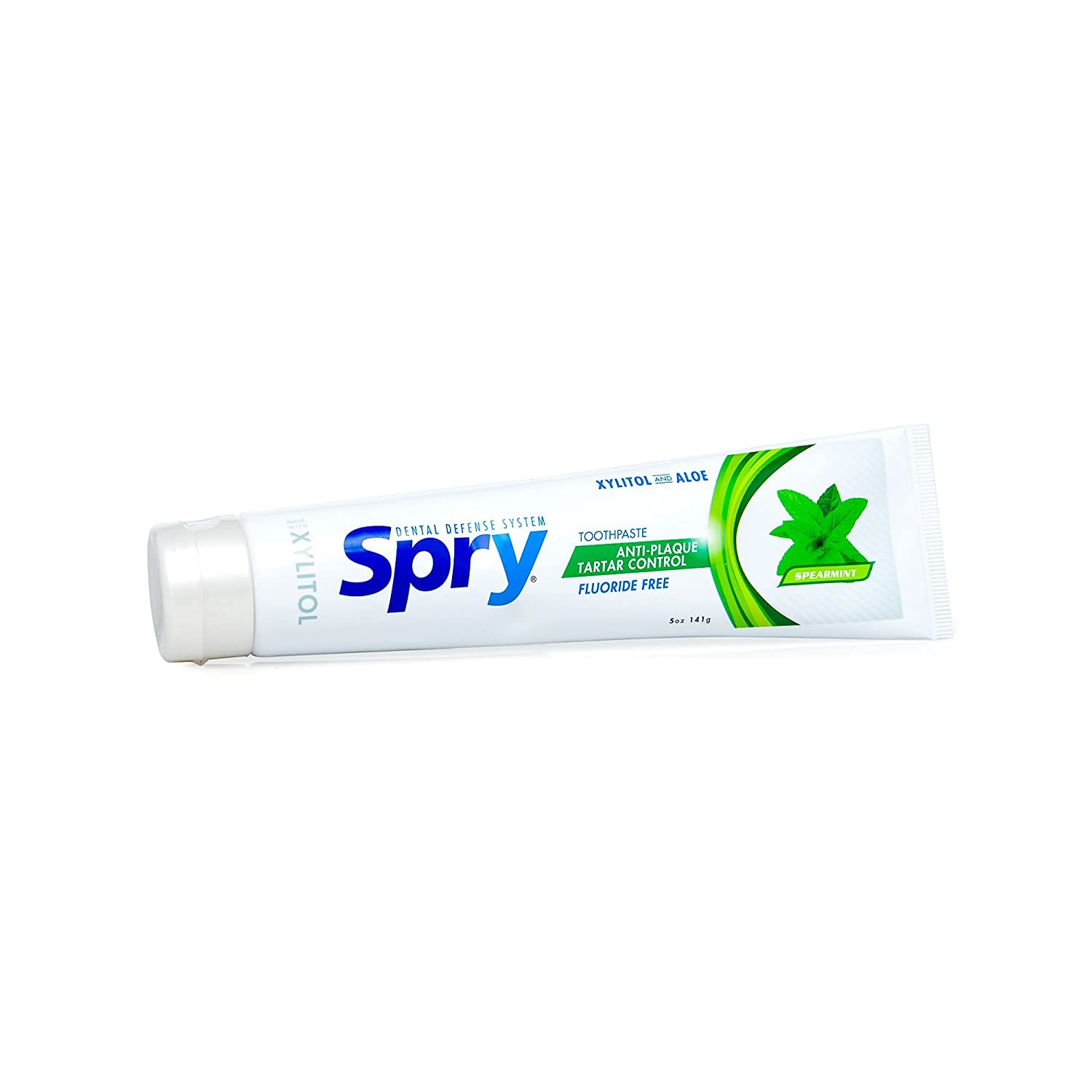 Spry Xylitol Toothpaste 5oz - Fluoride Free Natural Toothpaste for Adults & Kids, Teeth Whitening & Breath Freshening with Spearmint Flavor (Pack of 2) | Gentle Oral Care for Sensitive Teeth & Daily Fresh Breath