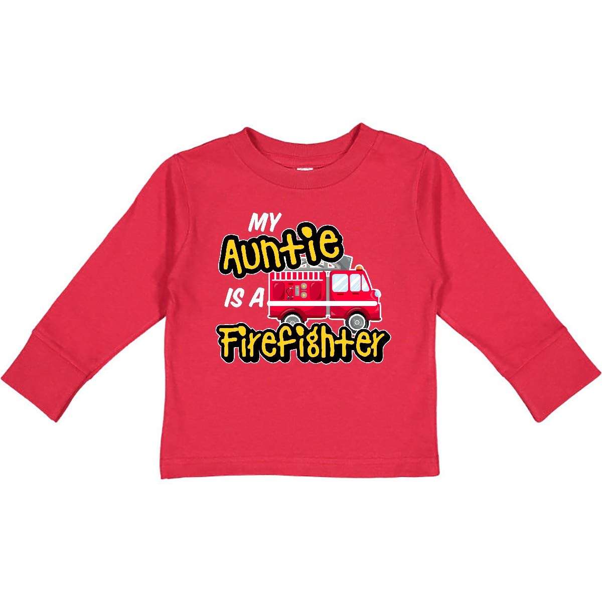 Firefighter Auntie Toddler T-Shirt - Long Sleeve Fire Truck Graphic Tee for Boys & Girls, Playdate & Preschool Outfit
