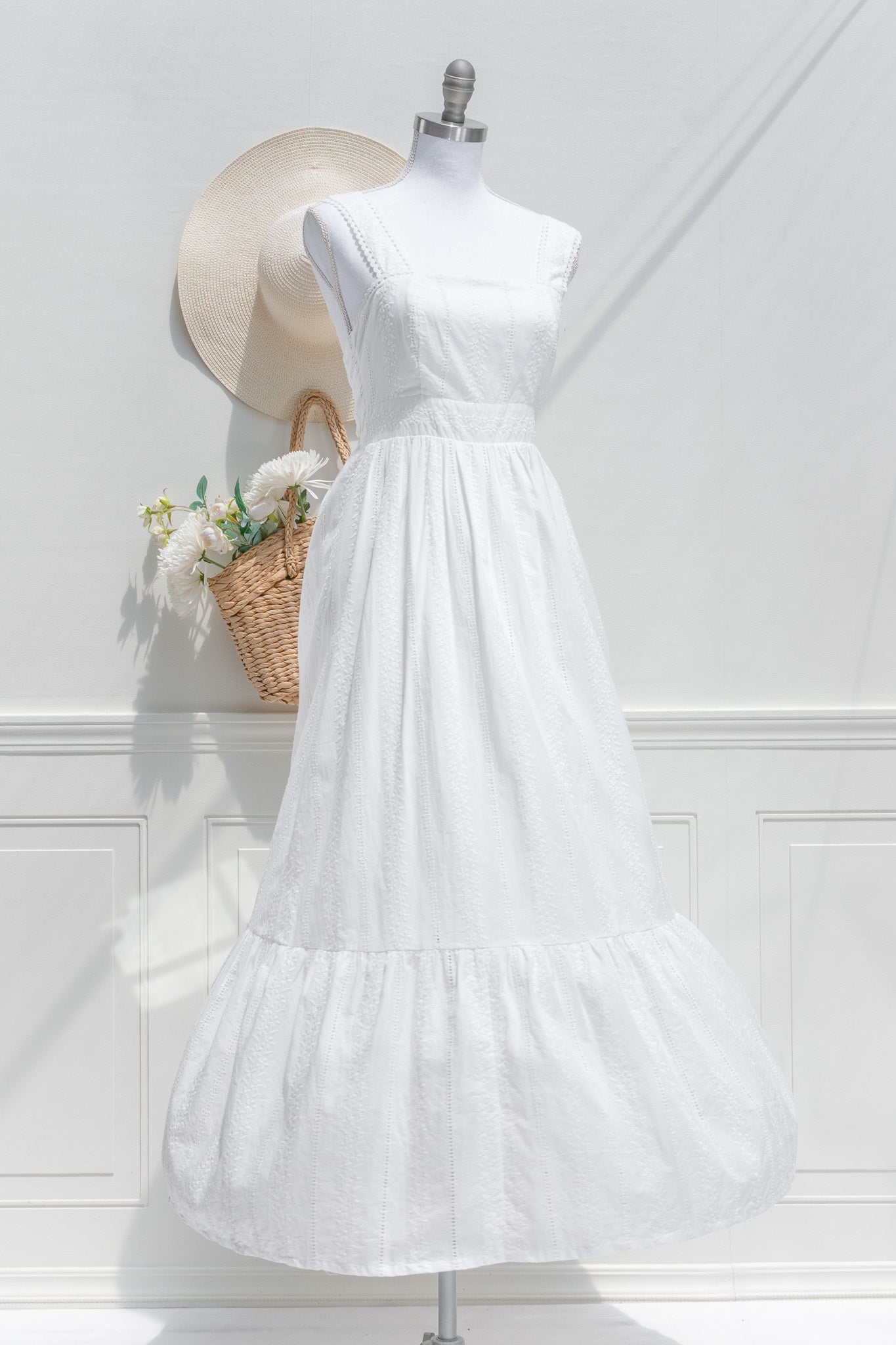 Sophie Cotton Maxi Dress for Women - Flowy Summer Beach Dress, Elegant White Long Dress for Vacation, Wedding & Special Occasions