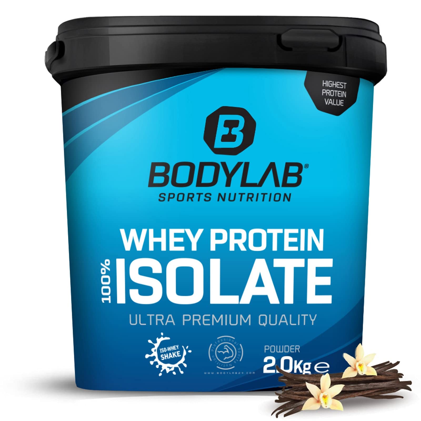 Premium Whey Protein Isolate Powder 2kg (4.4 lbs) - Vanilla Flavor by Bodylab24 - High-Quality Muscle Building Protein Supplement, Aspartame-Free, Low Carb & Lactose - Ideal for Post-Workout Recovery, Weight Loss & Fitness Goals