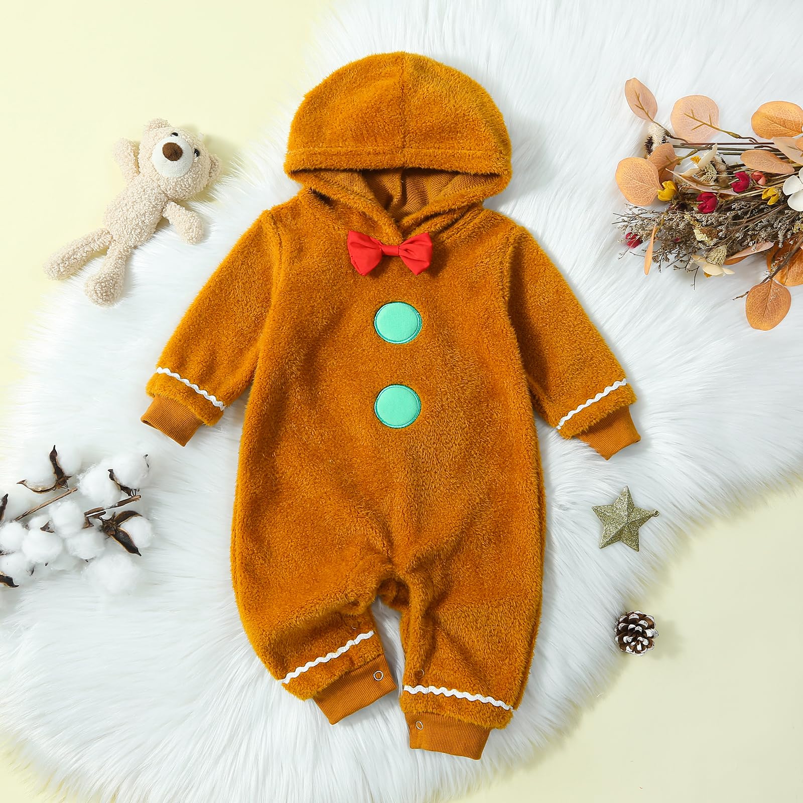 Adorable Newborn Baby Boy & Girl First Christmas Outfit - Gingerbread Man Costume with Zipper, Long Sleeve Onesie Romper - Perfect for Holiday Photos & Family Gatherings