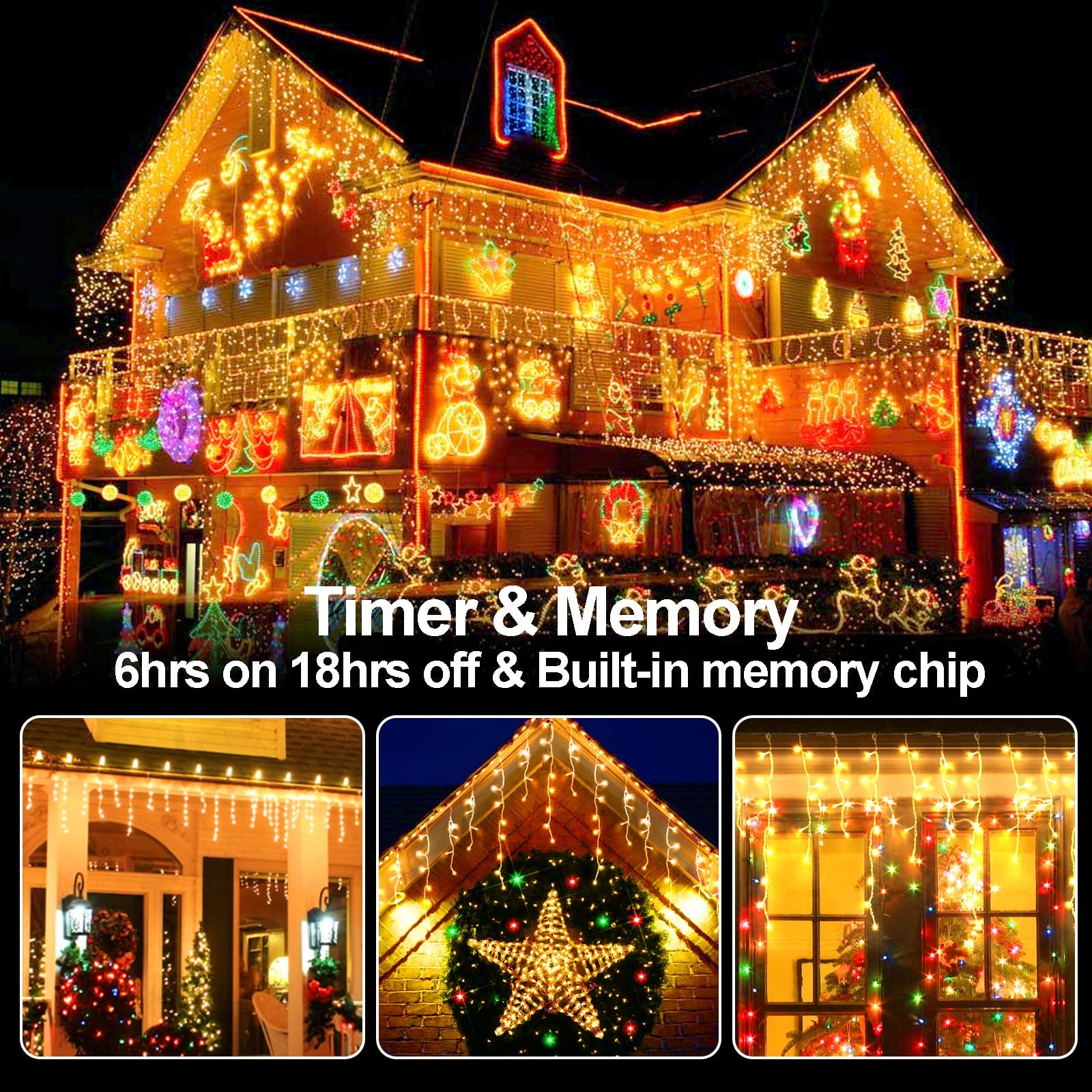 640 LED 65 FT Outdoor Christmas Lights with 120 Drops - 8 Lighting Modes, Warm White Fairy String Lights for Holiday Decor, Wedding, Party, Bedroom, Garden & Patio - Indoor/Outdoor Waterproof Christmas Decorations
