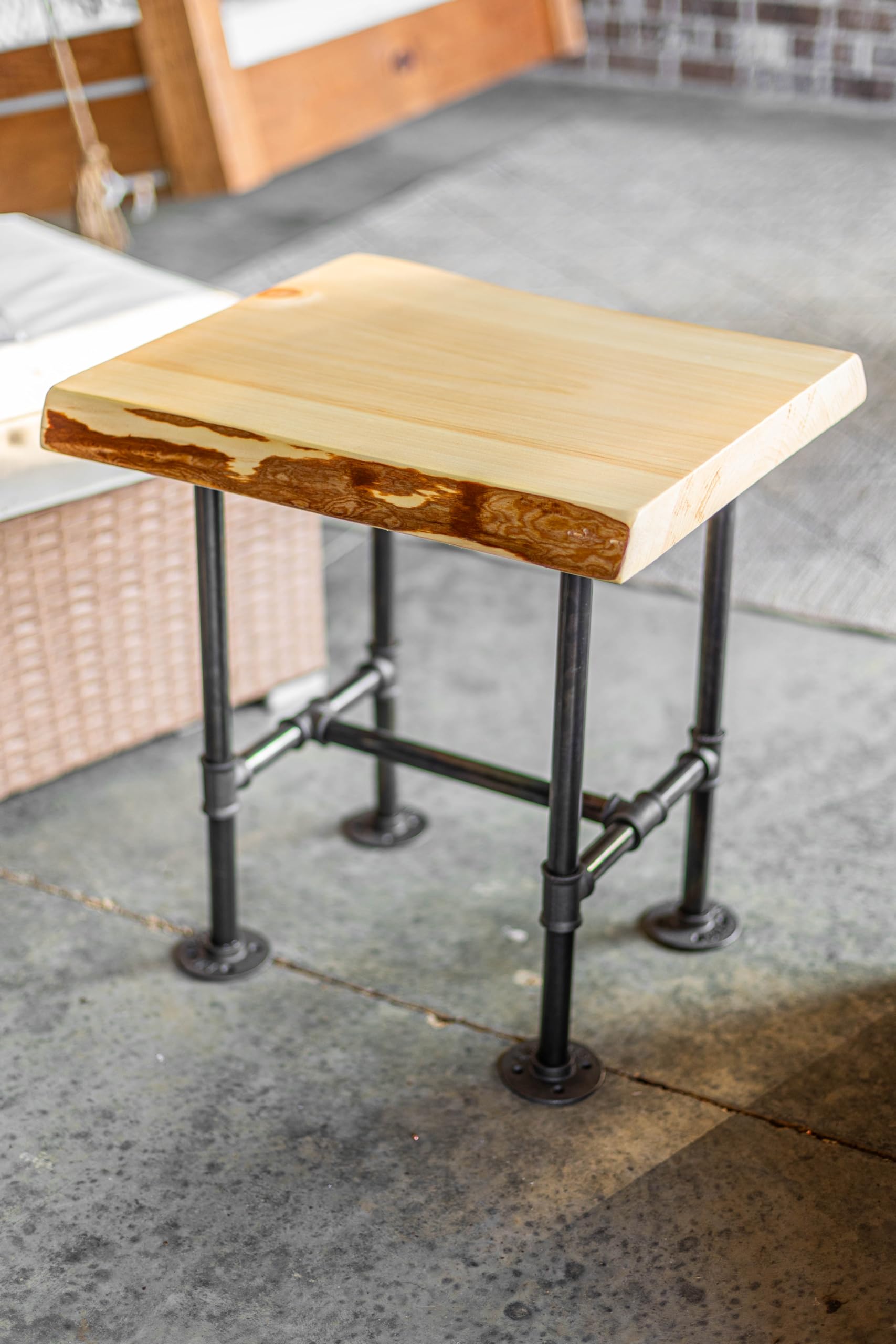 Handcrafted SRLWerks Industrial Pipe & Live Edge Wood End Table - Rustic Vintage Side Table for Living Room - Natural Finish - Perfect for Farmhouse, Loft & Modern Home Decor