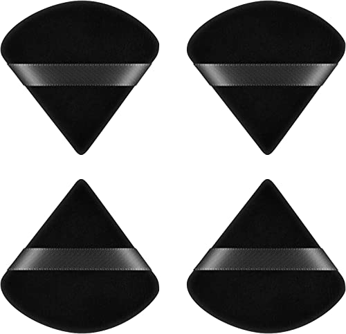 Ainiv 4PCS Soft Triangle Wedge Powder Puffs - 2.76 Inch Pure Cotton Makeup Sponge for Loose Powder, Mineral Powder & Body Powder | Velour Cosmetic Foundation Tool (Black) | Perfect for Professional Makeup Application & Travel Touch-Ups