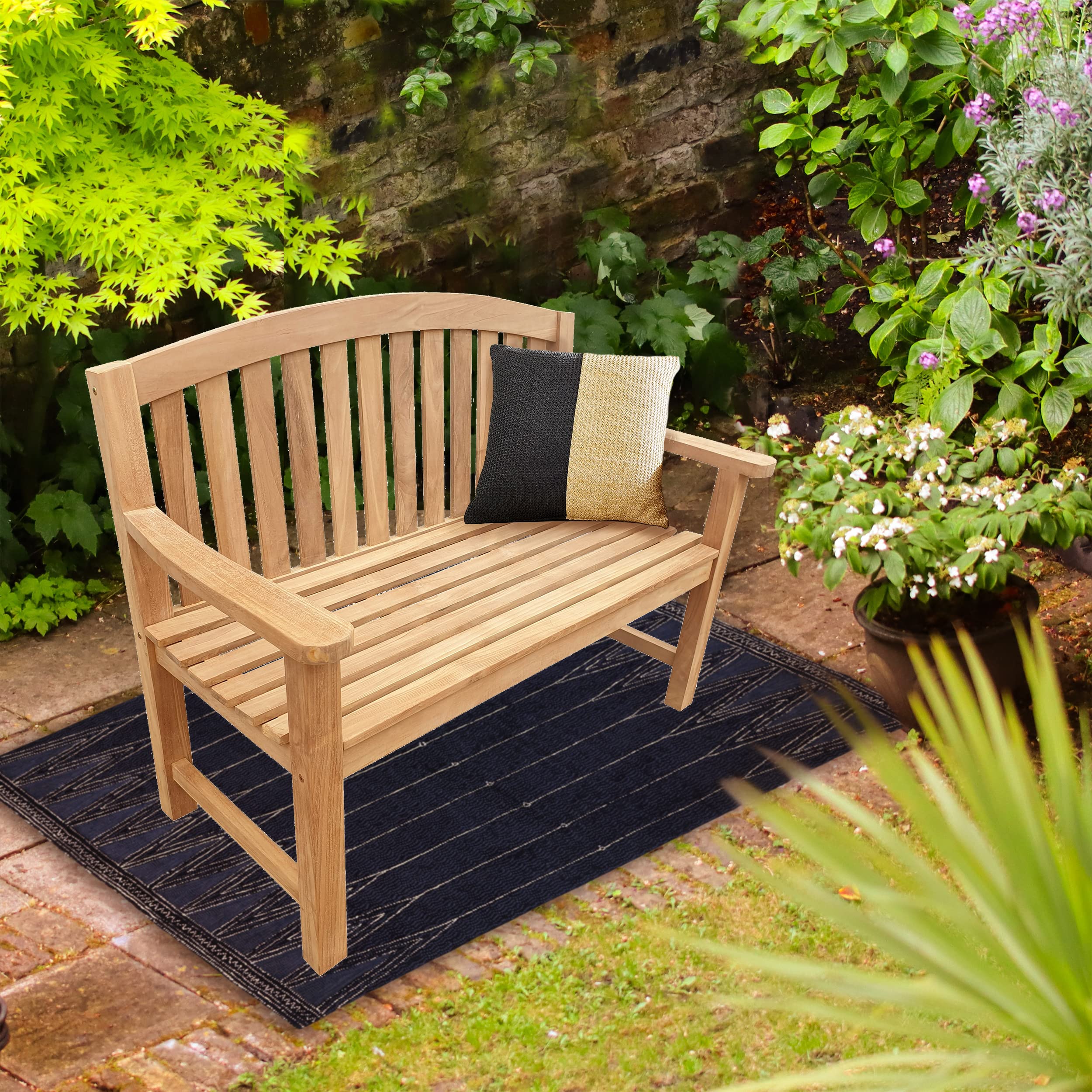 Premium 4-Foot Solid Teak Outdoor Patio Bench - Seven Seas Teak San Jose - Weather-Resistant Garden Seating for Backyard, Poolside & Patio Decor
