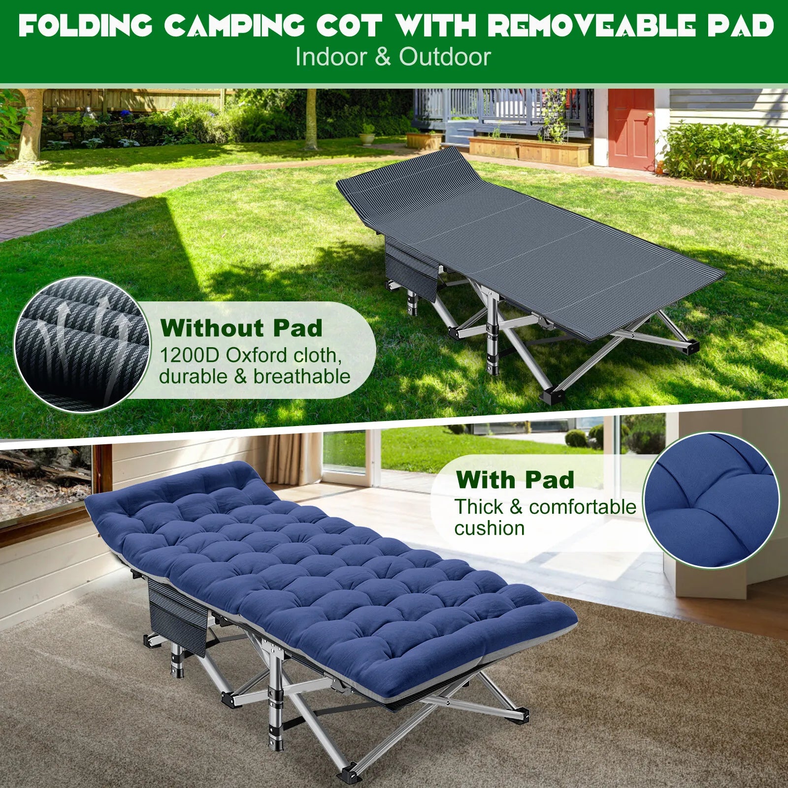 Portable Folding Camping Cot - Lightweight Outdoor Bed for Adults & Kids - Perfect for Camping, Hiking, Backpacking and Emergency Preparedness