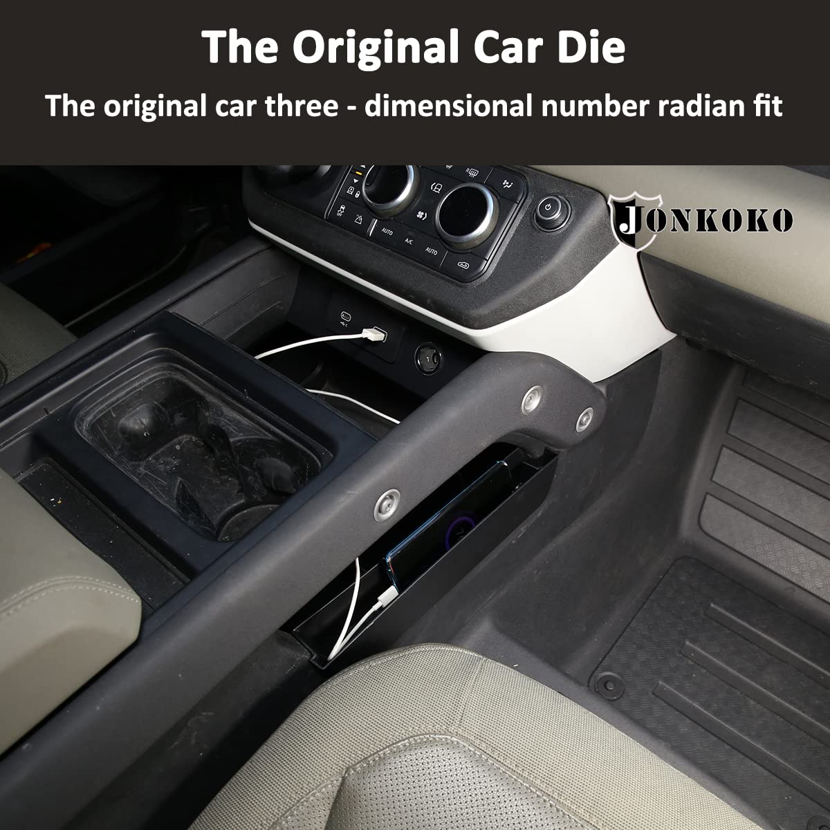 YIWANG ABS Black Car Central Storage Box for Land Rover Defender 90 & 110 (2020-2022) - Car Center Console Side Storage Box & Phone Holder - Perfect for Road Trips & Off-Road Adventures