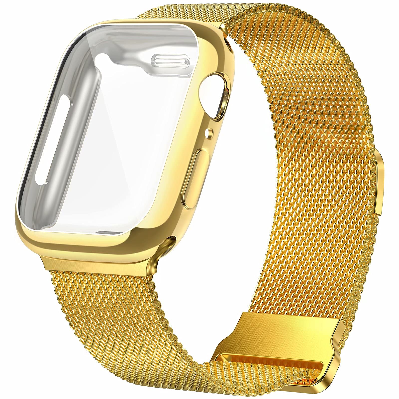 Geoumy Stainless Steel Milanese Loop Band for Apple Watch 38mm - Magnetic Mesh Strap Compatible with iWatch Series 10/9/8/7/6/5/4/3/2/1 & SE - Gold (Women & Men) | Perfect for Workouts, Office Wear & Everyday Fashion Accessory