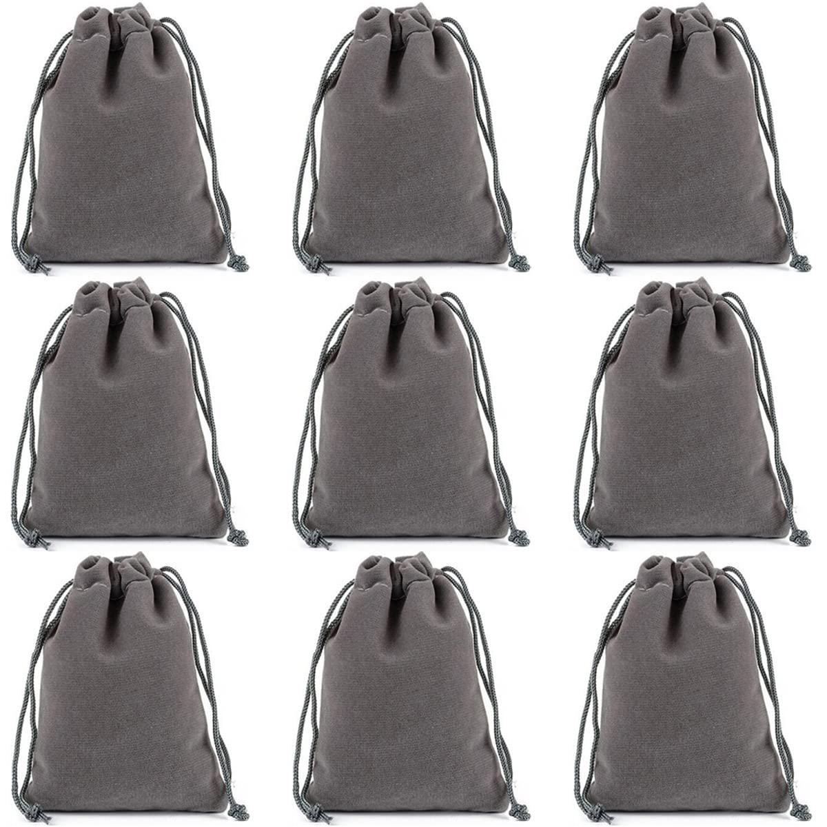 Snadulor 20 Pcs Solid Color Velvet Drawstring Bags - 3.2x4 Inch Jewelry Gift Pouches for Wedding Favors, Party Gifts, Candy Bags (Grey) - Perfect for Bridal Showers, Birthday Party Favors & Small Gift Packaging