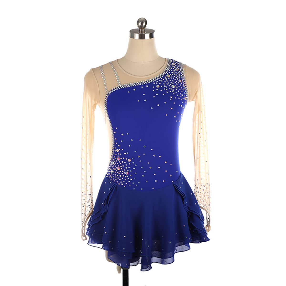 Elegant Women's Figure Skating Dress with Rhinestones - Long Sleeve Winter Ice Skating Costume for Adults - Gymnastics Leotard & Dance Activewear - Perfect for Competitions, Performances and Ice Shows