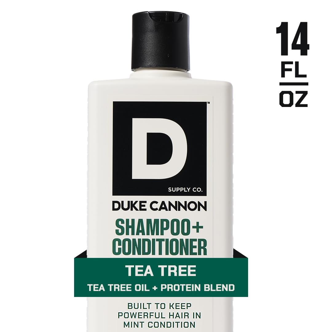 Duke Cannon Supply Co. 2-in-1 Hair Wash & Conditioner for Men - Tea Tree Oil Shampoo with Masculine Scent - Gentle Cleansing & Strengthening Formula (14 oz) - Perfect for Gym, Travel & Daily Hair Care