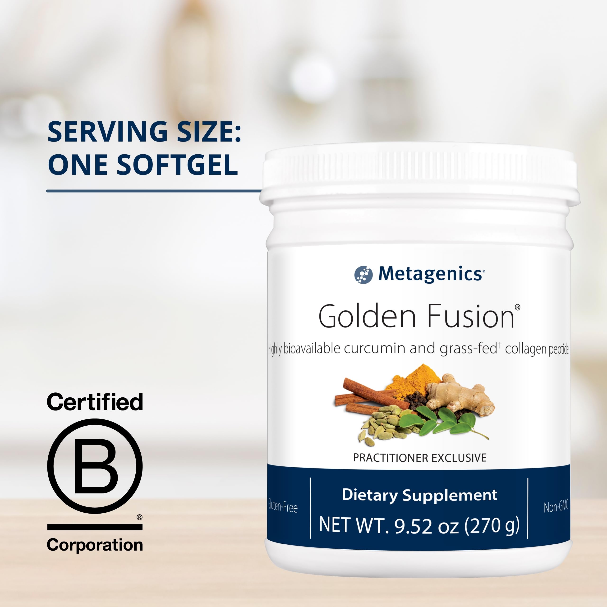 Metagenics Golden Fusion - Bioavailable Curcumin with Grass-Fed Collagen Peptides, Black Pepper, Cardamom & Cinnamon Bark - Non-GMO, Gluten Free Supplement (30 Servings, 9.52 oz) for Joint Support & Digestive Health