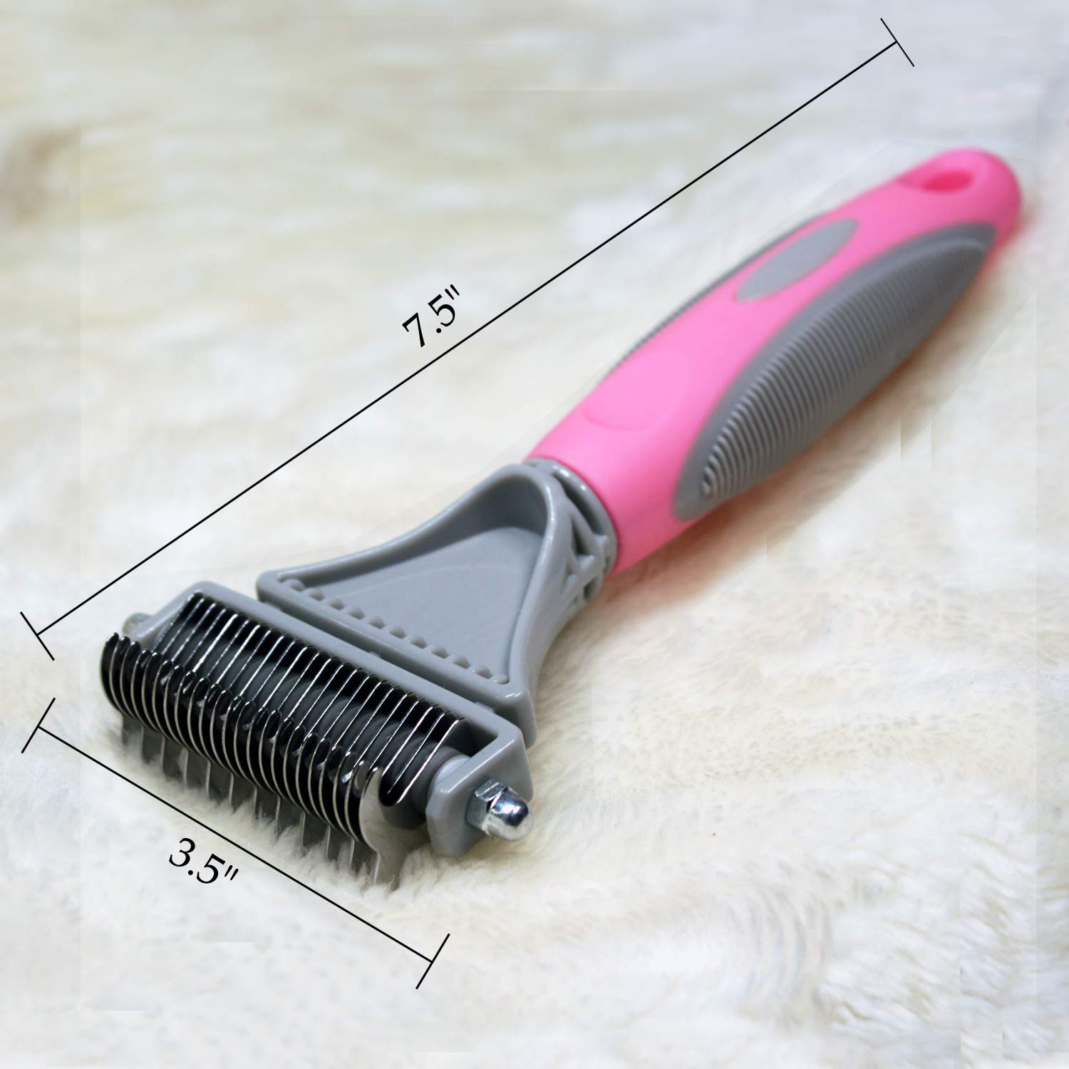 Pet Dematting Comb - 2 Sided Undercoat Rake for Cats & Dogs - Safe Grooming Tool for Removing Mats & Tangles - Medium & Long Haired Pet Brush for Shedding (Pink) - Perfect for Home Grooming & Professional Pet Care