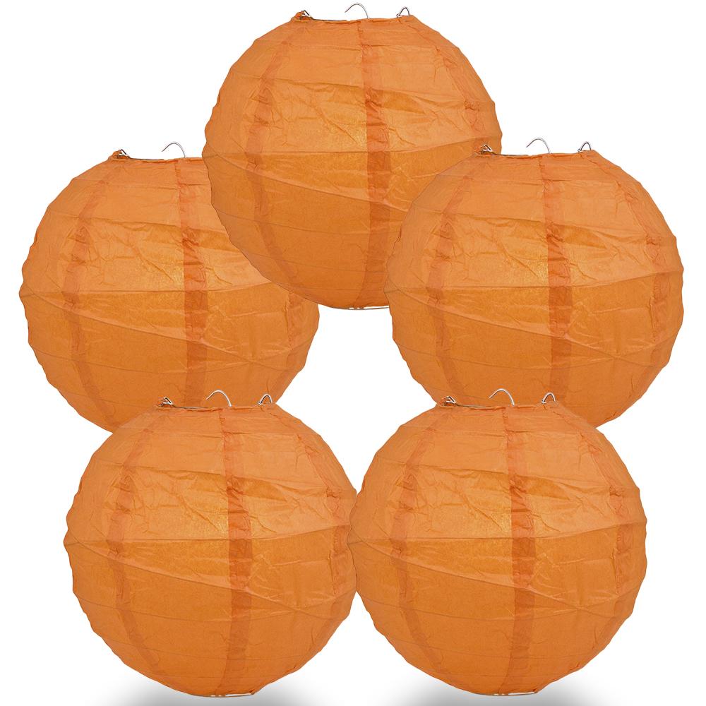 5 Pack 12 Inch Orange Hanging Paper Lanterns - Decorative Party Lights for Weddings, Halloween, Christmas & Home Decor
