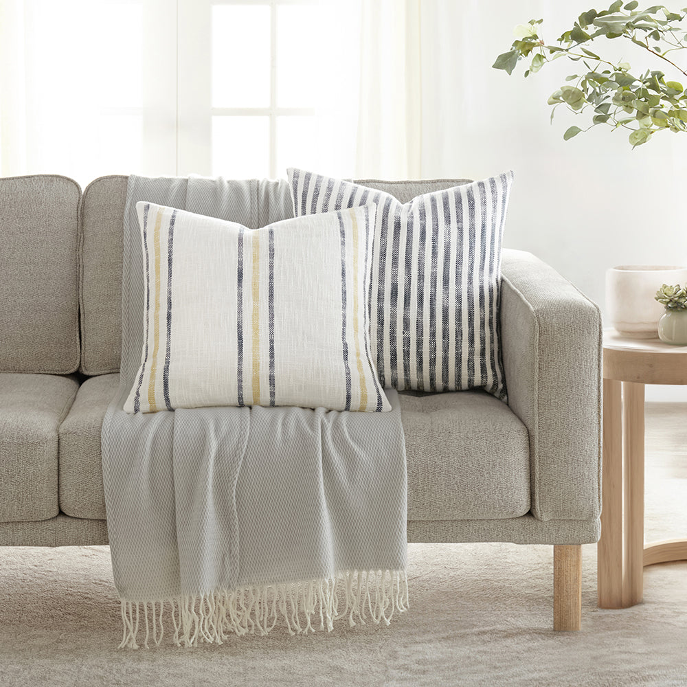 2 Pack Yarn Dyed Bengal Stripe & Framed Stripe Decorative Throw Pillows - Soft Cotton Cushion Covers for Sofa, Bed, Living Room Decor - Home Accent Pillows for Cozy Interior Design