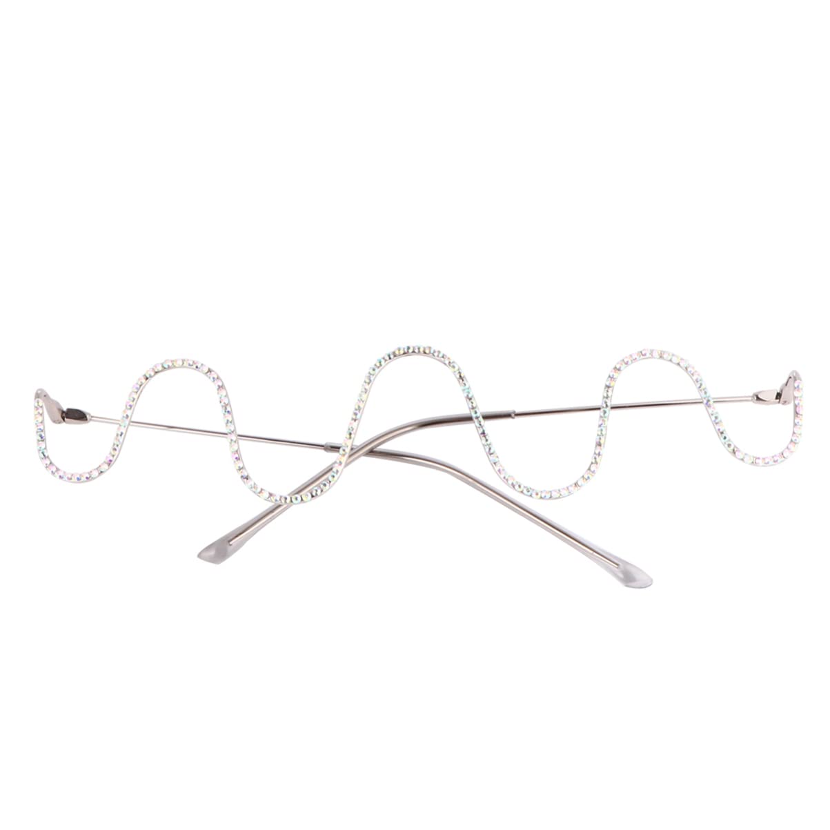 Sparkling Diamond Half Frame Glasses for Women - Fashionable Silver Eyeglass Frame Without Lenses | Perfect for Reading, Cosplay & Vintage Style Outfits