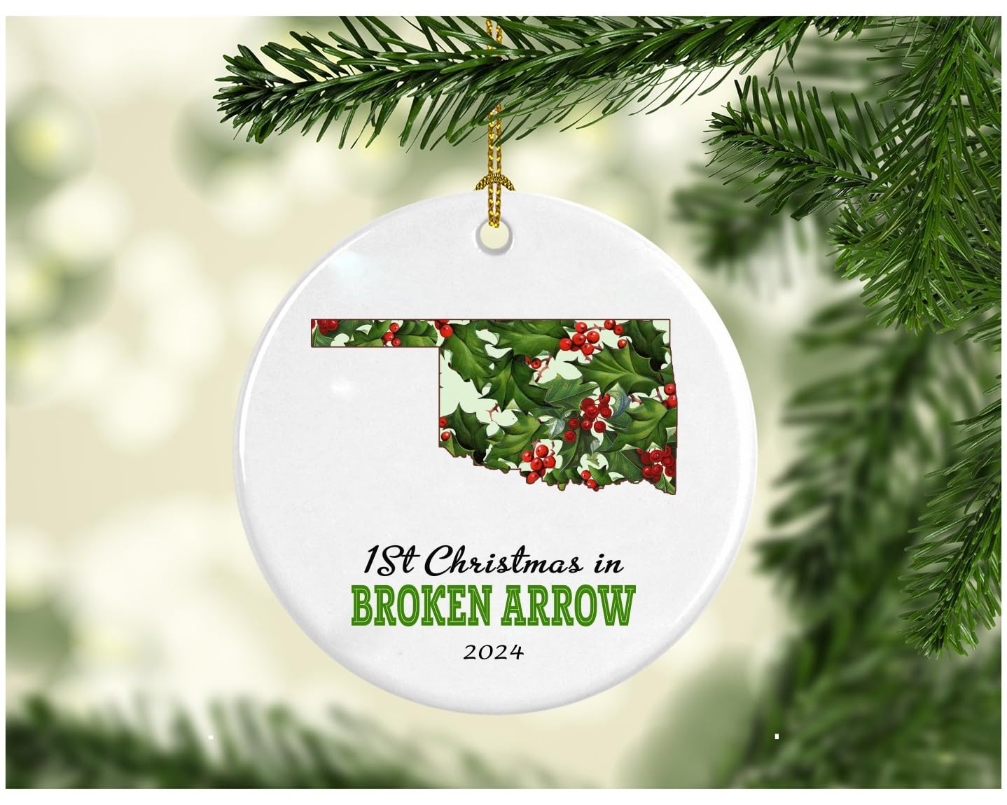 Personalized First Christmas Ornament 2024 - Custom Broken Arrow OK Keepsake for Kids, Family, Friends & Coworkers | Bulk Holiday Decorations & Thoughtful Gifts for Christmas Tree Decorating