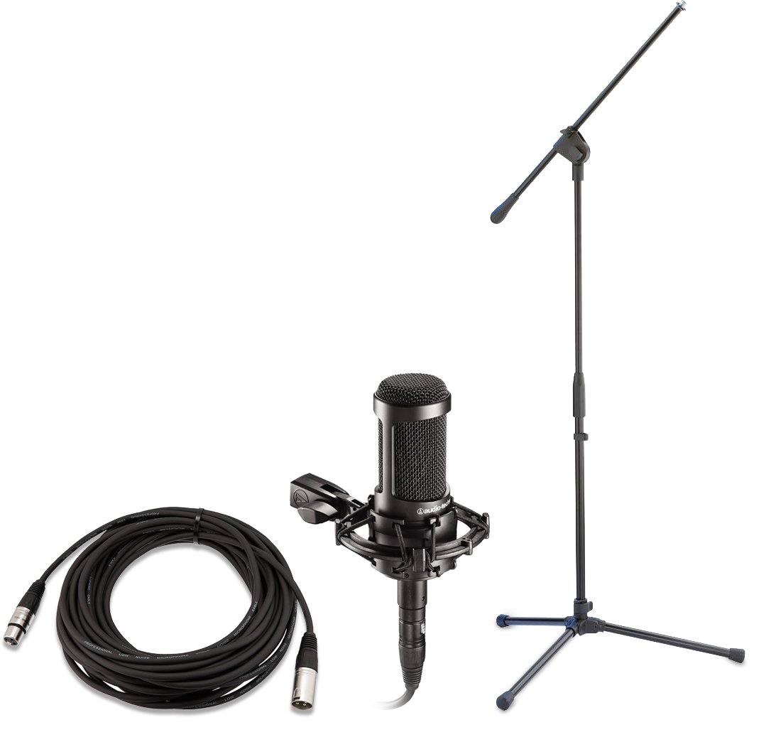 Audio-Technica AT2035 Professional Studio Condenser Microphone with Large Diaphragm - Includes Boom Stand & 50ft XLR Cable for Podcasting, Voiceovers & Music Recording