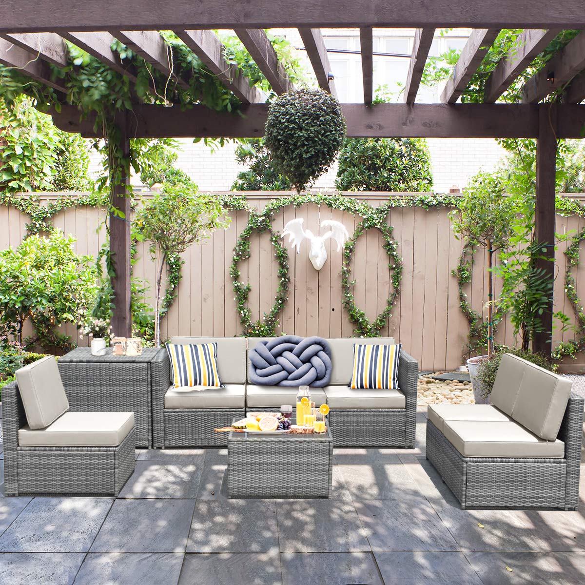 8-Piece Outdoor Patio Furniture Set - Rattan Wicker Sofa Sectional with Coffee Table, Cushions & Storage Box - Garden Backyard Conversation Set for Relaxing & Entertaining