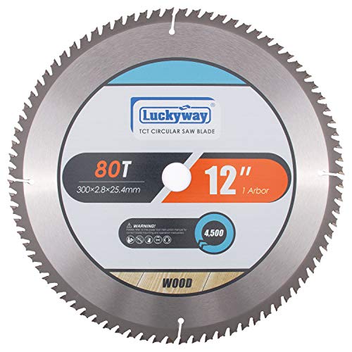 Luckyway 12 Inch 80-Tooth TCT Miter Saw Blade with 1 Inch Arbor - Premium Wood Cutting Circular Saw Blade for Carpentry, DIY Projects & Woodworking