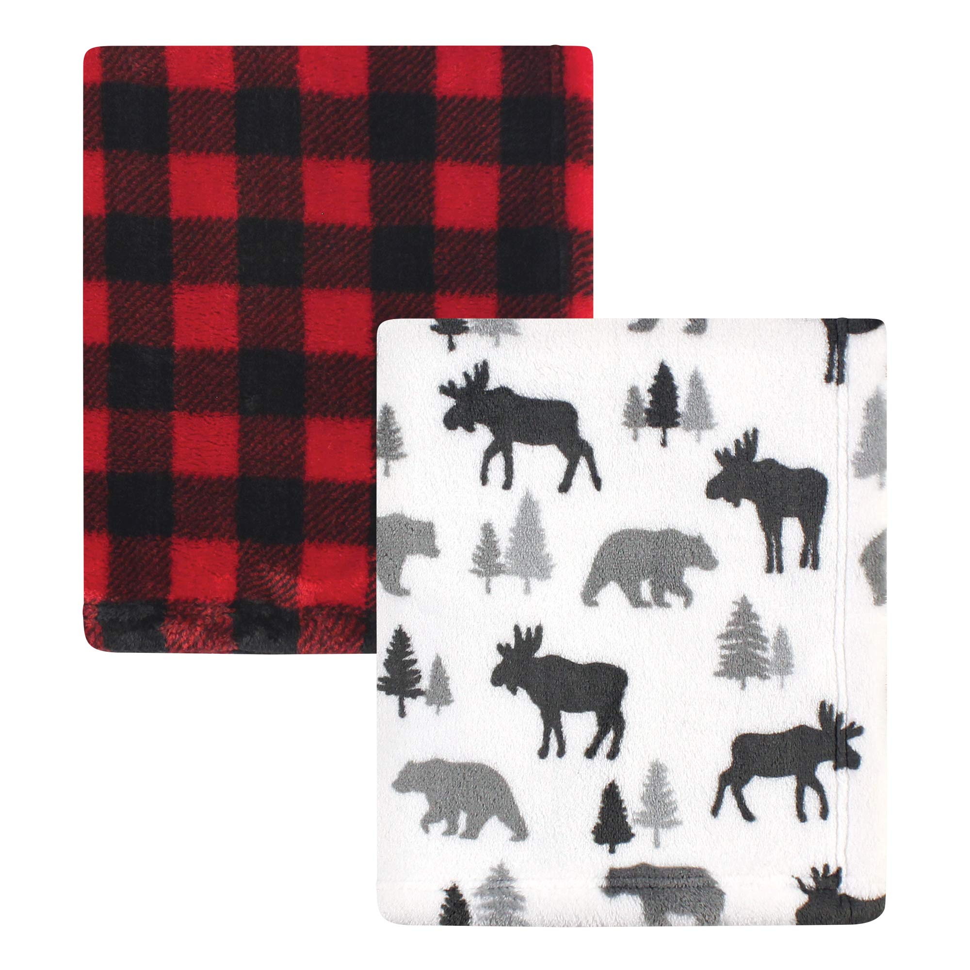 Hudson Baby Unisex Cozy Plush Luxury Blankets 2-Pack, Moose Buffalo Plaid - Soft & Warm Baby Blanket for Nursery, Stroller, Swaddle, Gift - One Size
