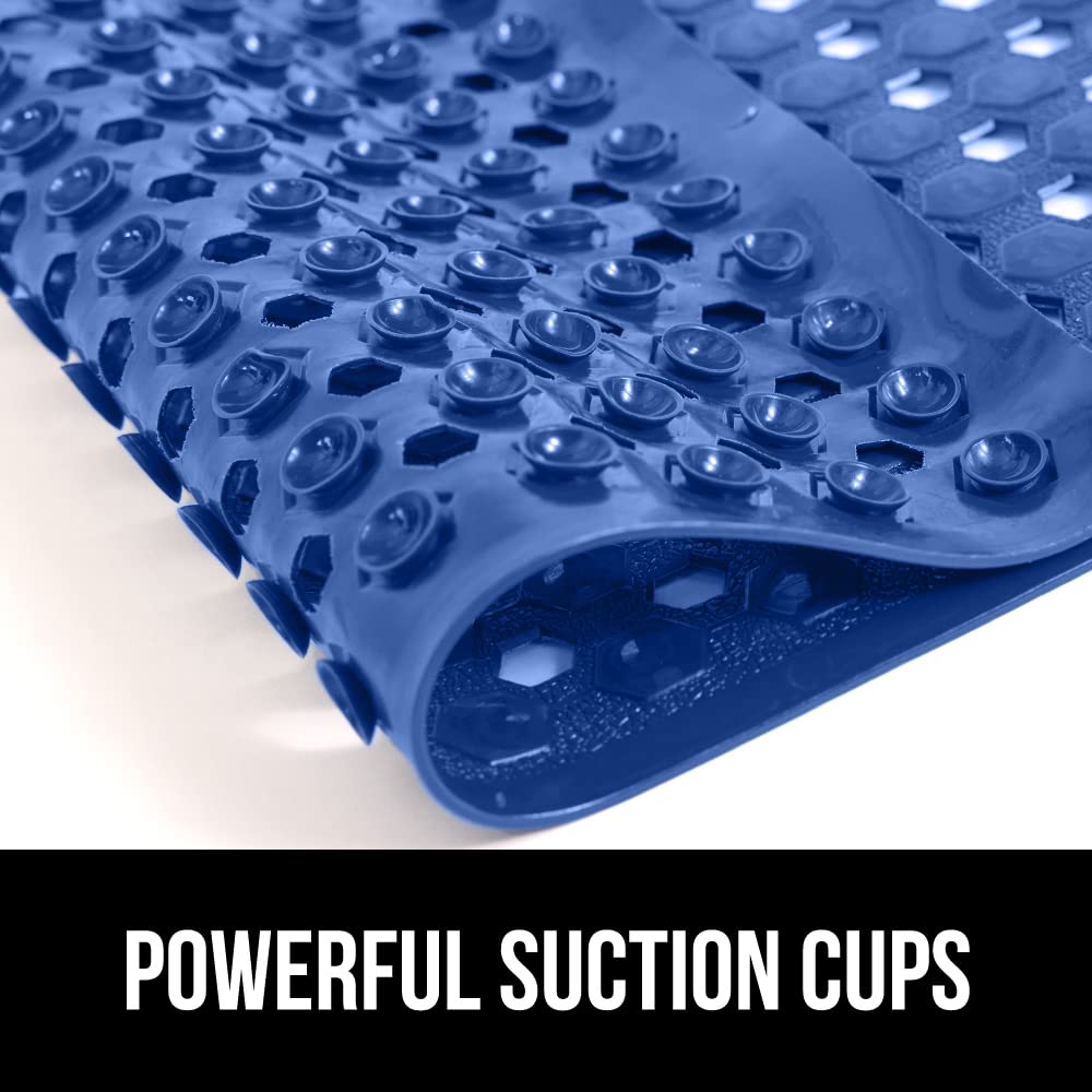 GORILLA GRIP Non-Slip Bathtub Shower Mat - Machine Washable Bath Mat with Strong Suction Cups & Drain Holes - 35x16 Inch Royal Blue Opaque Tub Liner for Bathroom Safety - Perfect for Kids, Elderly & Wet Floors