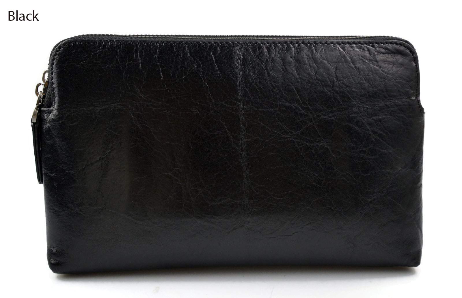 Stylish Black Leather Clutch Bag with Zipper - Premium Leather Zippered Pouch for Women - Perfect for Evening Parties, Weddings & Date Nights