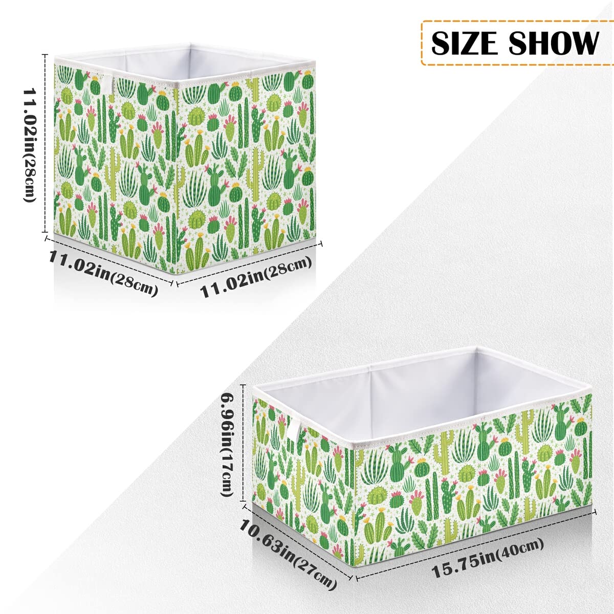 Collapsible Cactus Cube Storage Bin - 11x11x11 Inch Waterproof Toy Organizer Basket for Kids Nursery, Closet, Playroom, Office & Bookshelf - Perfect for Home Organization & Toy Storage