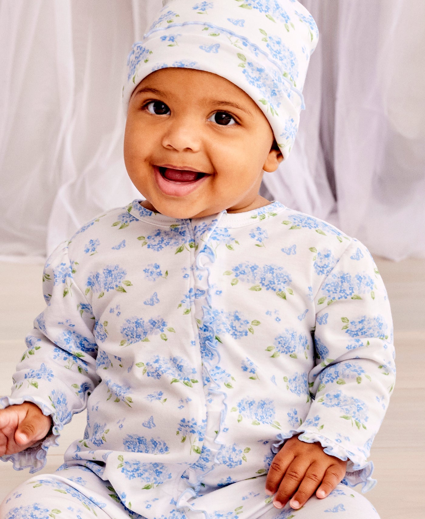 Heavenly Hydrangeas Blue Zip Footie Pajamas - Soft Baby Sleepwear with Zipper Closure for Easy Diaper Changes, Perfect for Newborns & Infants