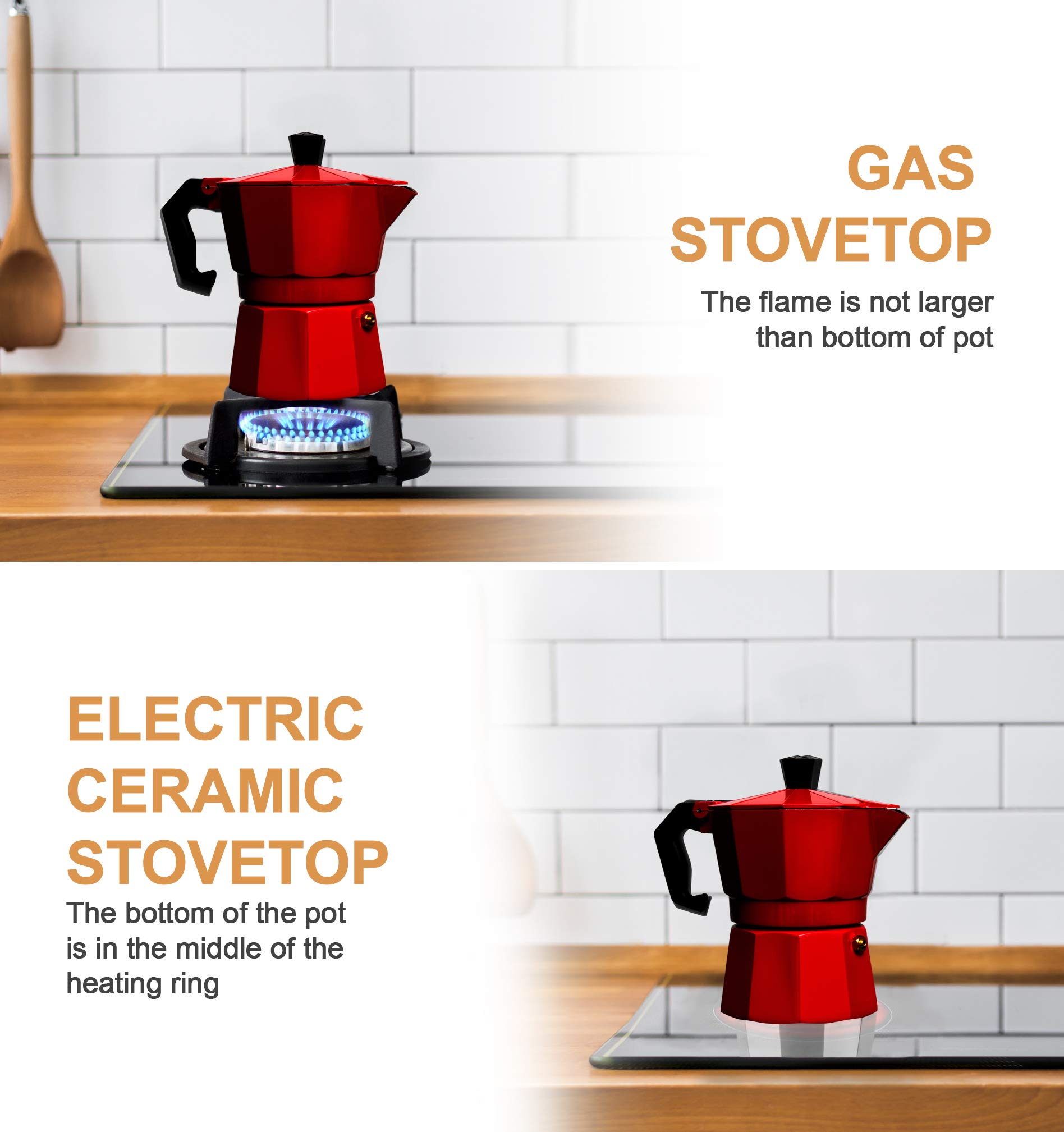 Mixpresso Aluminum Moka Stove Top Coffee Maker with 5oz Coffee Mug - Classic Italian Espresso Maker for Gas & Electric Stoves - 3 Cup Greca Moka Pot for Home, Office & Camping Use