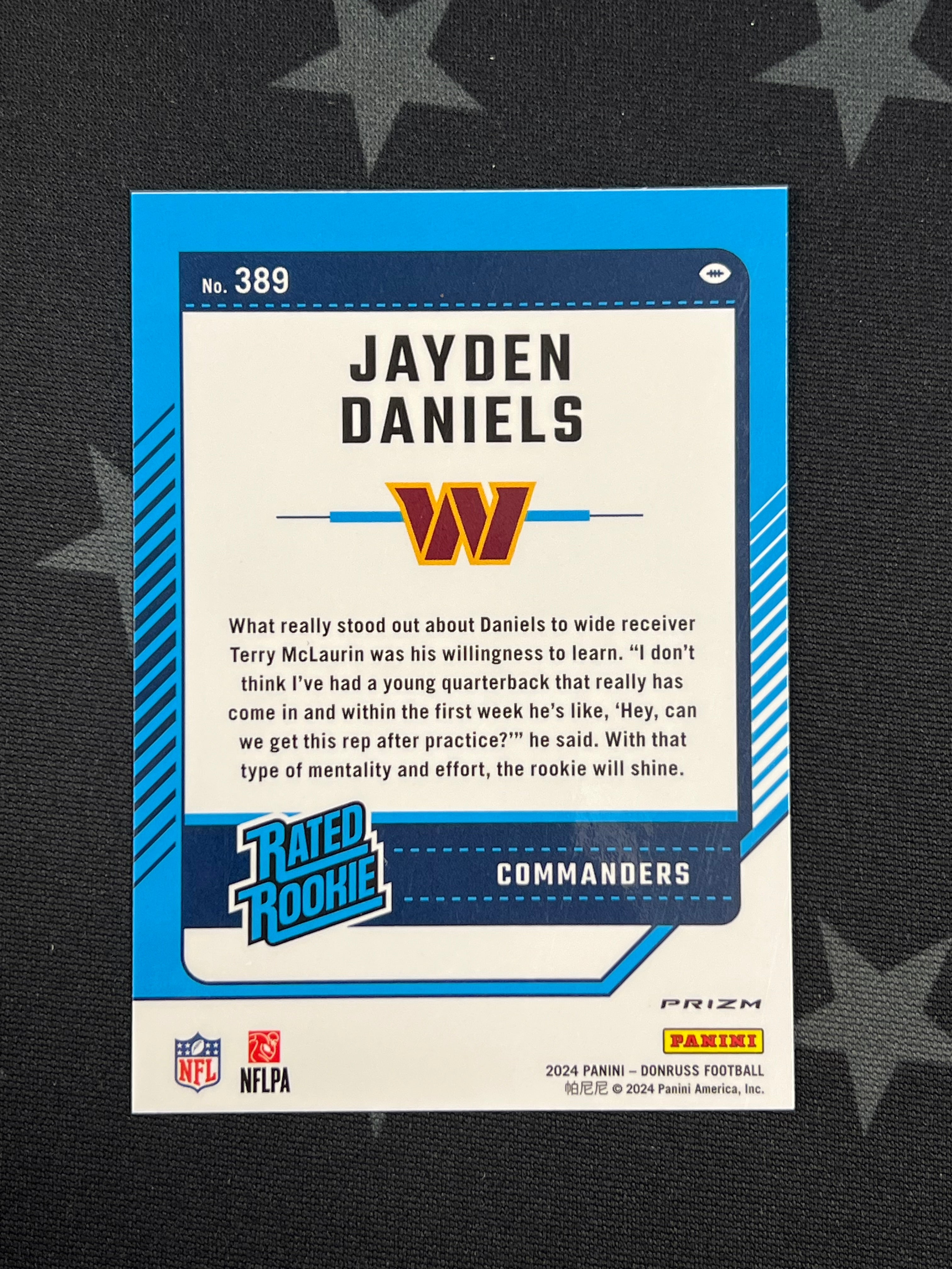 2024 Panini Donruss Jayden Daniels Red Pandora Prizm #389 Rookie Football Trading Card - Collectible Sports Memorabilia for Fans and Investors