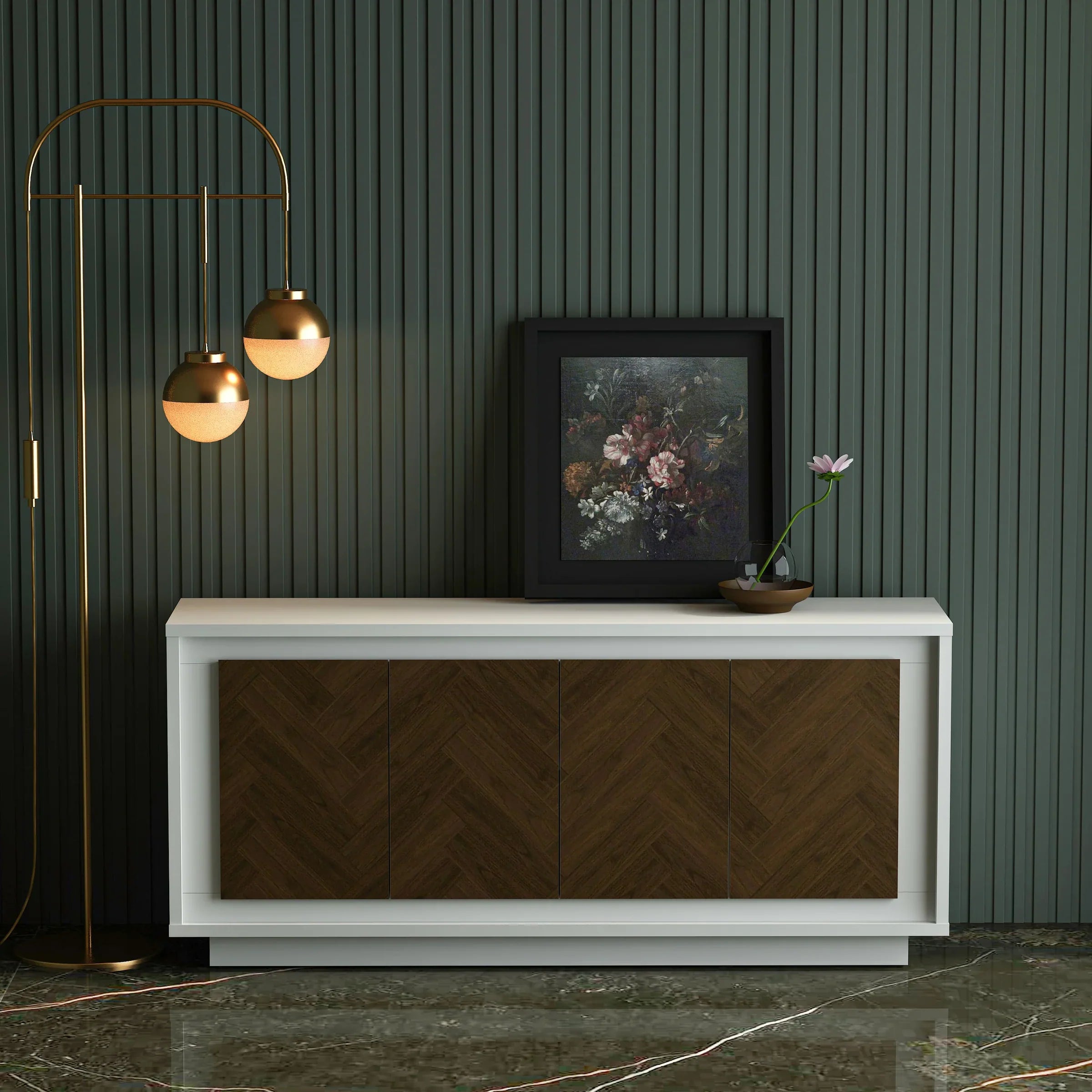 Anderson Teak Paraggi Sideboard - White & Mahogany Finish - SB PB 6316 - Perfect for Dining Room Storage & Living Room Organization