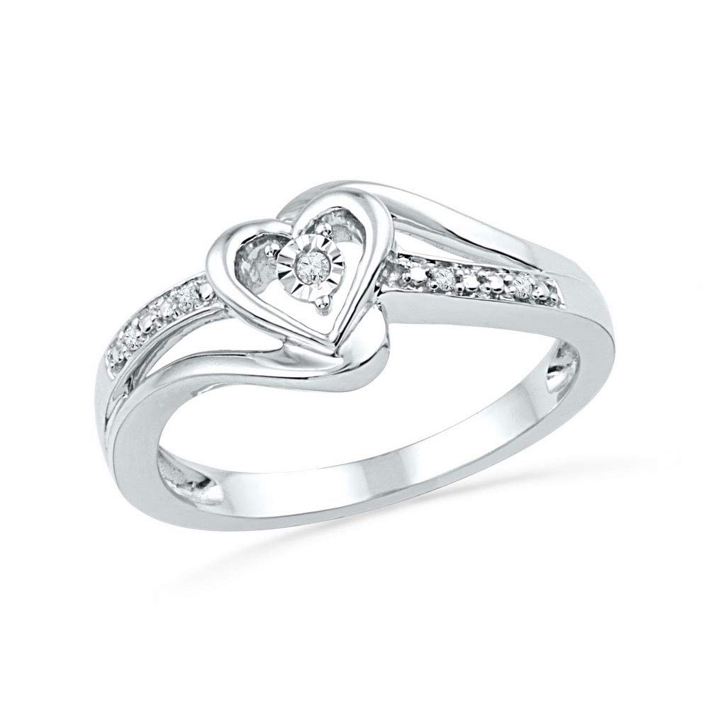 10K White Gold Round Diamond Heart Promise Bridal Ring for Women - 0.03 CTW Dazzlingrock Collection - Perfect for Engagement, Anniversary & Valentine's Day Gifts