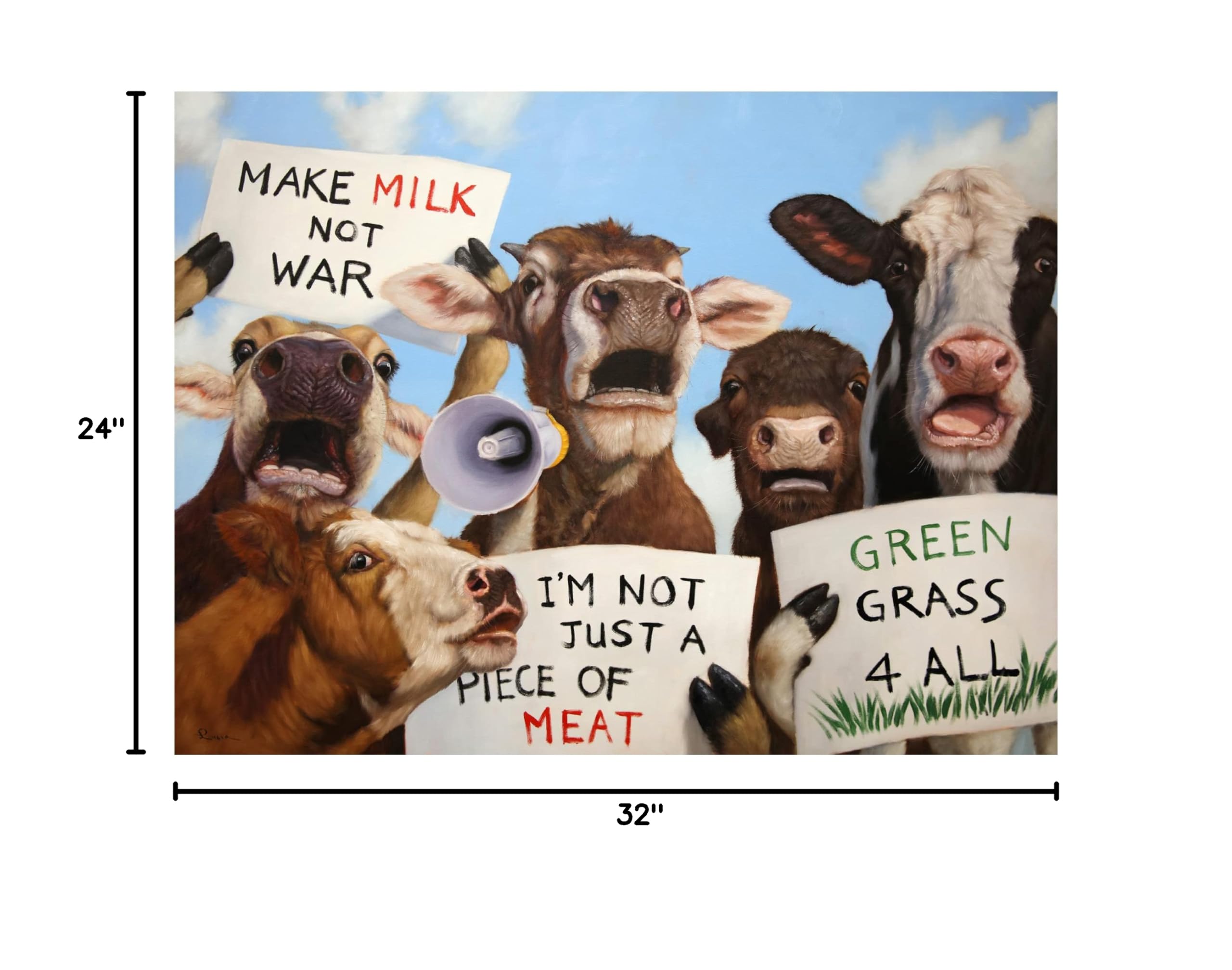 Lucia Heffernan 'Political Moooovement' Canvas Wall Art - Modern Cow Painting for Living Room, Office & Farmhouse Decor