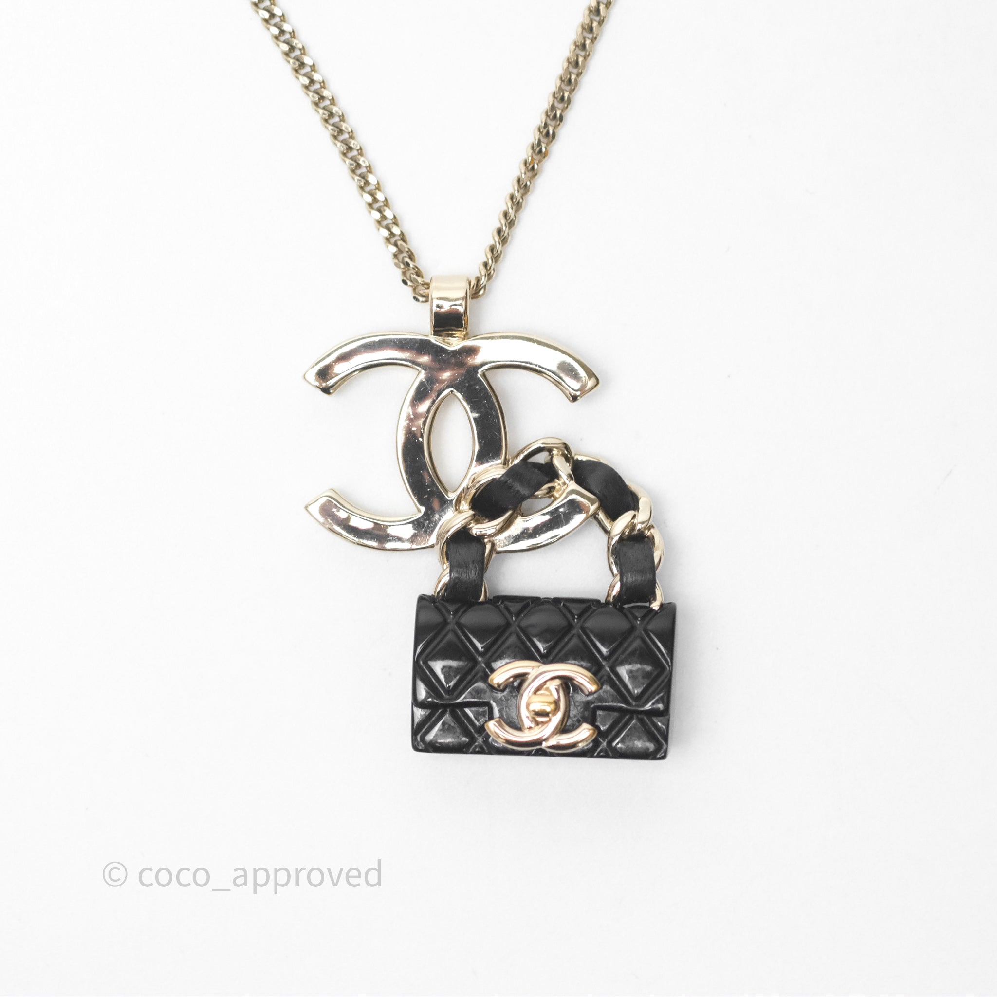 Chanel CC Black Flap Bag Pendant Necklace in Gold Tone - Elegant Jewelry for Women, Perfect Gift for Birthday, Anniversary & Special Occasions