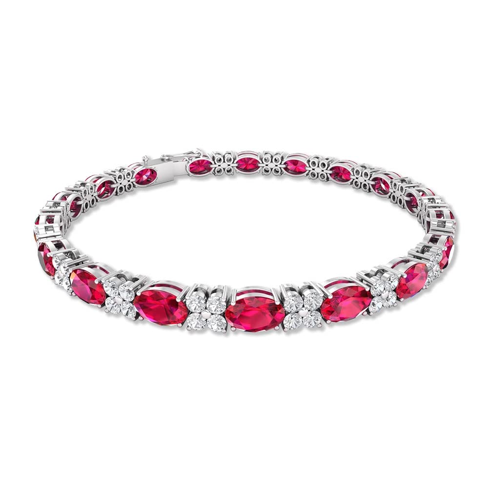 10.8 Ct IDCL Certified Lab Created Ruby & 2.04Ct Moissanite Tennis Bracelet - 14K Solid Gold Women's Jewelry with DEF-VS1 Clarity | Elegant Gift for Anniversary, Wedding & Special Occasions