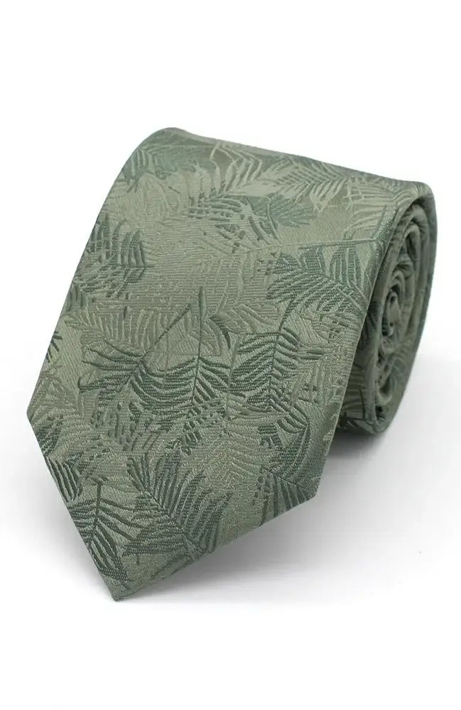 LA Smith Sage Autumn Leaves Tie and Pocket Square Set - Elegant Fall Accessories for Weddings, Parties & Formal Events