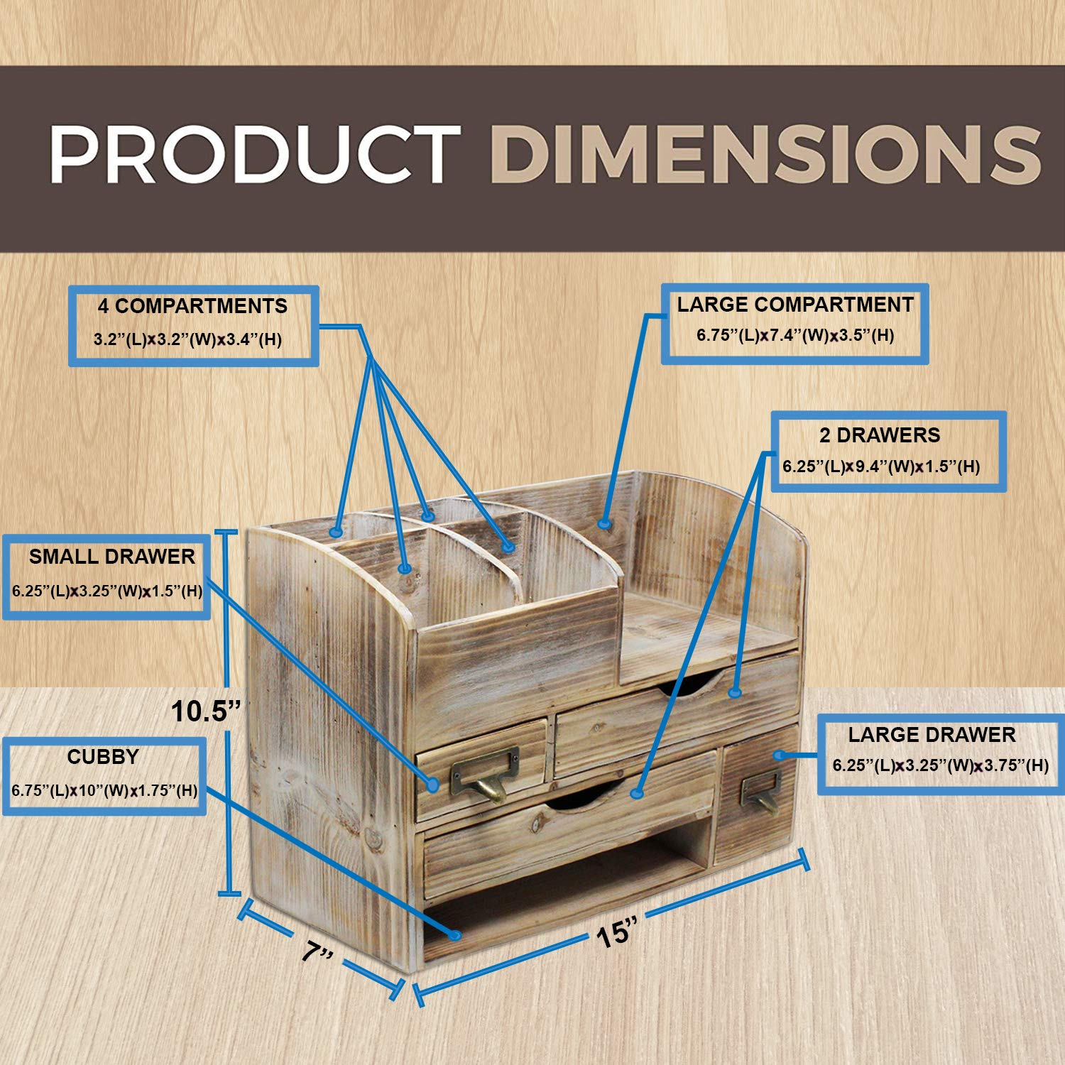 Adjustable Wooden Office Desk Organizer - Desktop & Tabletop Storage Shelf for Office Supplies, Mail, and Desk Accessories - Barnwood Finish - Perfect for Home Office, Workspace, or Study Room Organization