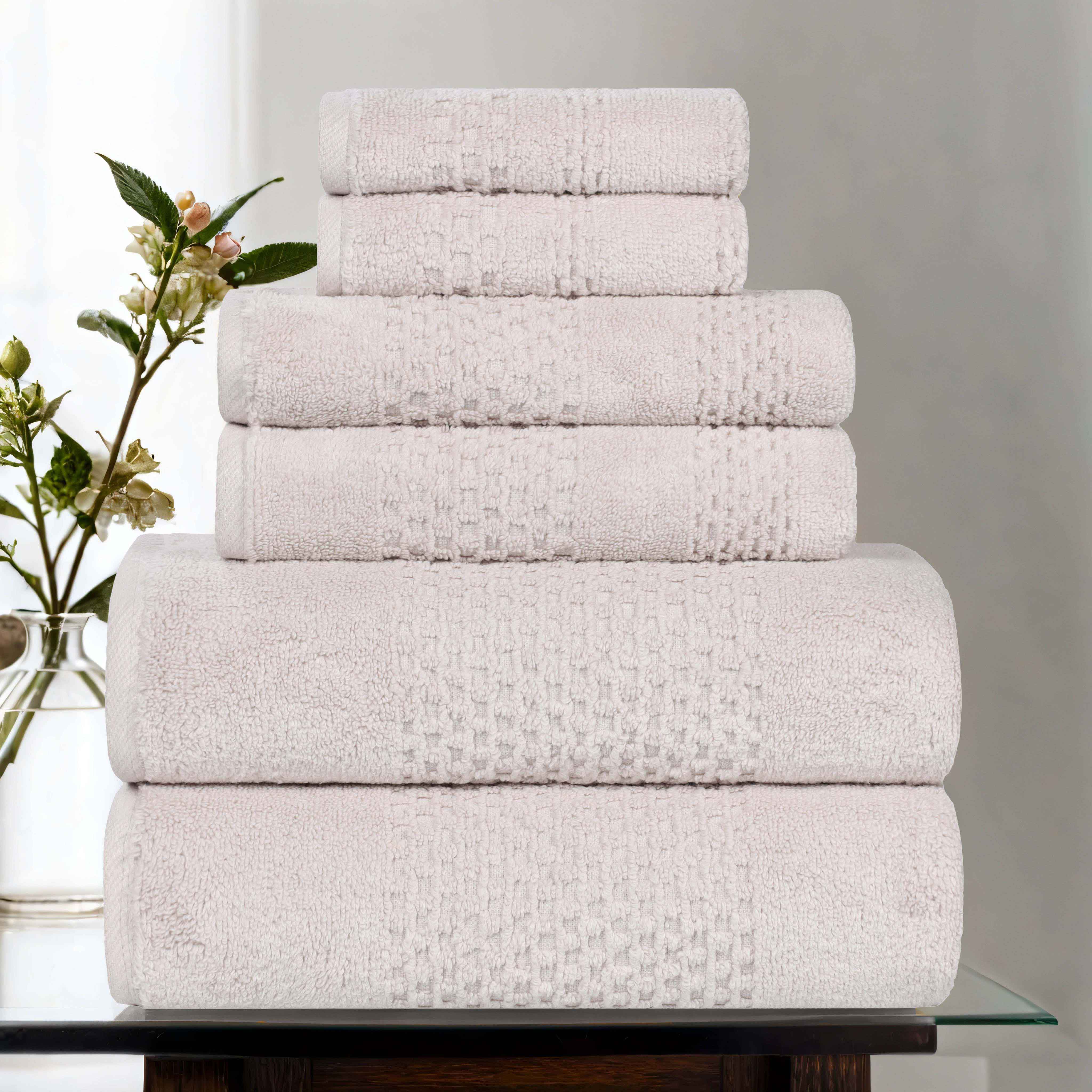 Playa Zero Twist Cotton Solid Waffle Textured 6 Piece Towel Set - Ultra Soft & Absorbent Bath Towels for Spa, Beach & Home Use