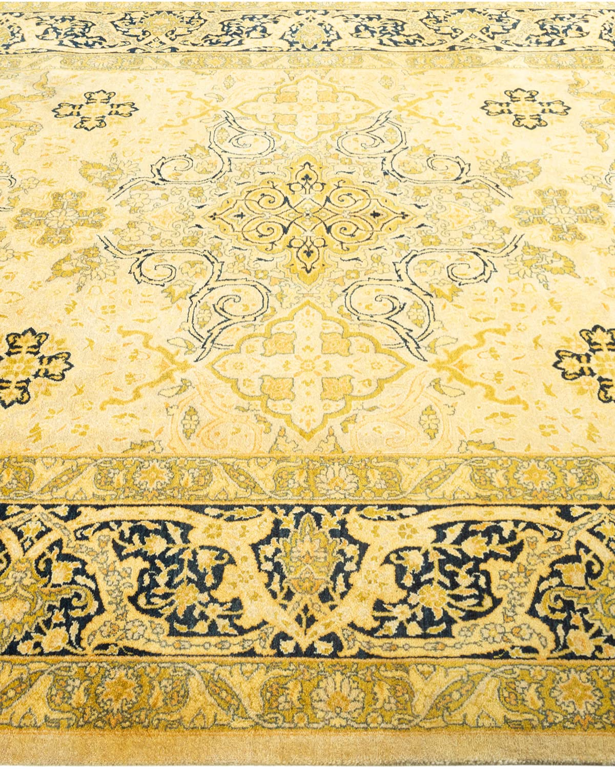 Handmade Wool Oriental Mogul Ivory 6x9 Area Rug - Traditional Hand-Knotted One-of-a-Kind Solo Rugs for Living Room, Bedroom & Dining Room Decor
