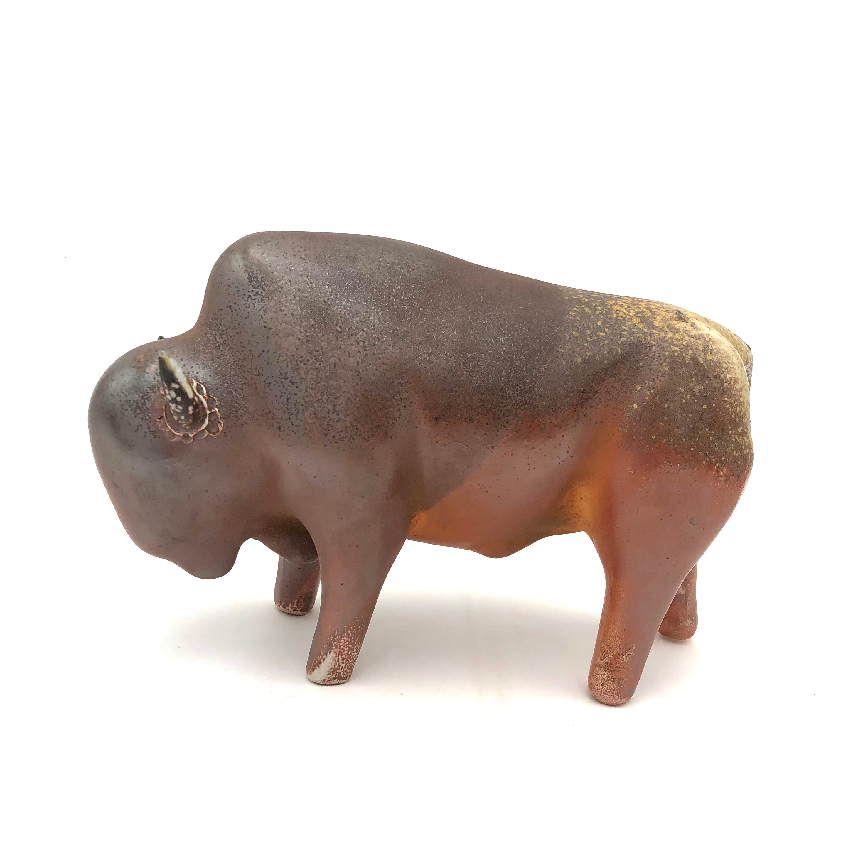 Brian Horsch Full Size Bison Sculpture - Handcrafted Wood Fired Smooth Finish (Facing Left) - Rustic Home Decor, Office Art & Western Themed Gift