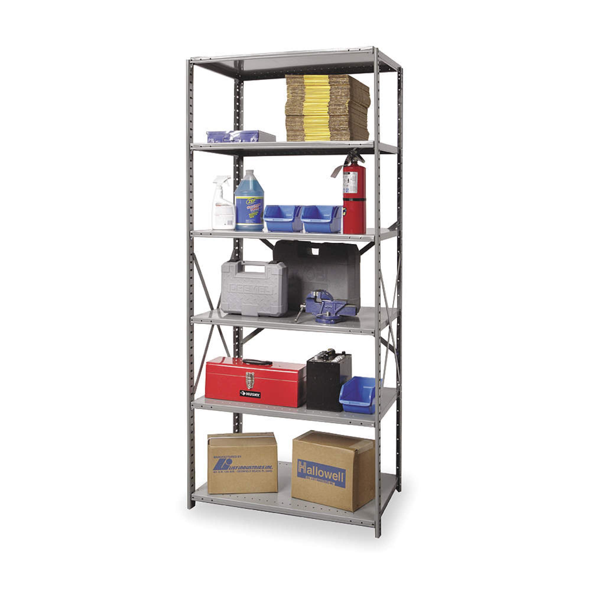 Extra Heavy-Duty Open Hi-Tech Shelving Starter Unit - Hallowell 7711-12HG Steel Rack with 6 Shelves, 48