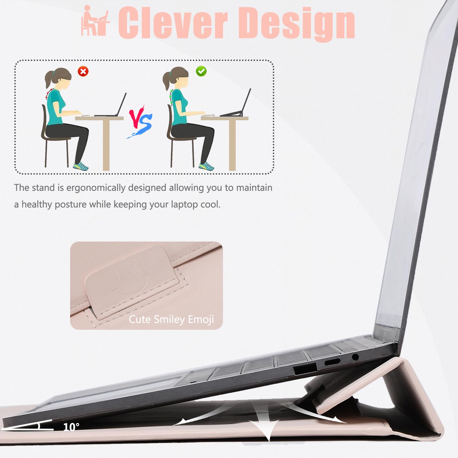 HYZUO 15 Inch Laptop Sleeve with Stand - Compatible with MacBook Air 15 M3 A3114 & M2 A2941 (2023-2024), Surface Laptop 7/6/5/4/3, MacBook Pro 15 A1990 A1707 (2016-2019) - Includes Carry Bag - Apricot Color - Perfect for Work, Travel & School Protection